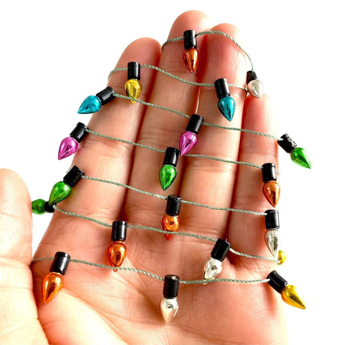 Miniature Christmas Lights String - 1m Dollhouse Fairy Lights, Metallic Multicolor Fake Lights for DIY Christmas Tree Decorations | Perfect for Dollhouse, Miniature Scenes & Holiday Crafts