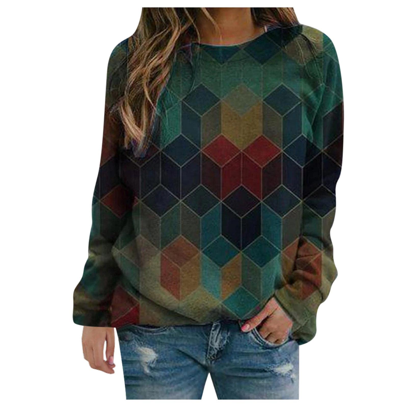 Women's Winter Tunic Tops - Classic Fit Long Sleeve Crewneck Sweatshirt | Plus Size Casual Blouse & Fashion Tee with Pockets | Cozy Office Wear & Weekend Outfits for Teens