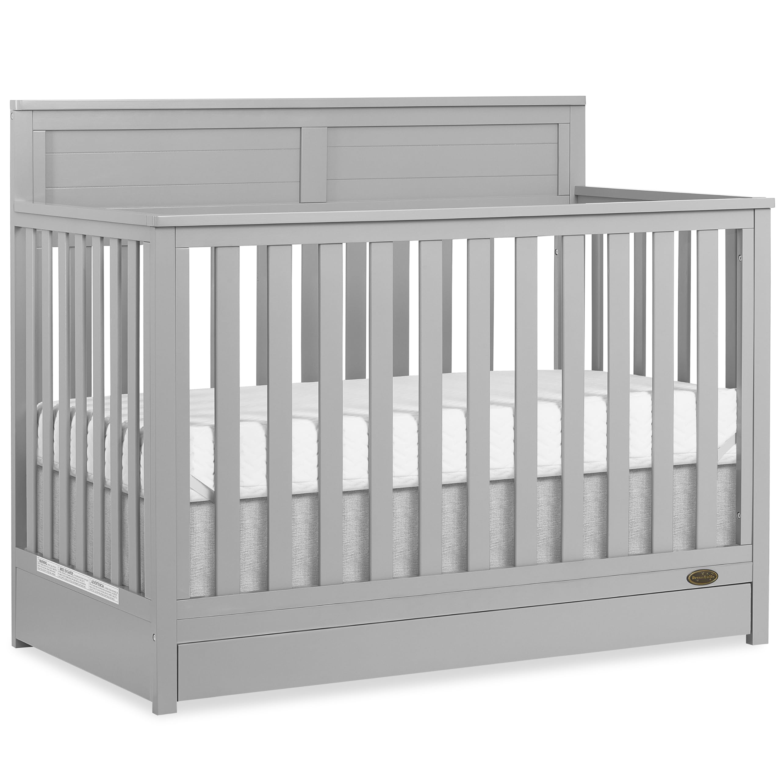 Evolur Dream On Me Reign 5-in-1 Convertible Crib with Storage Drawer | Pebble Grey Nursery Furniture | JPMA & Greenguard Gold Certified | Sustainable Pinewood Construction | Non-Toxic Water-Based Paint | Safe Baby Crib for Nursery, Bedroom & Daycare