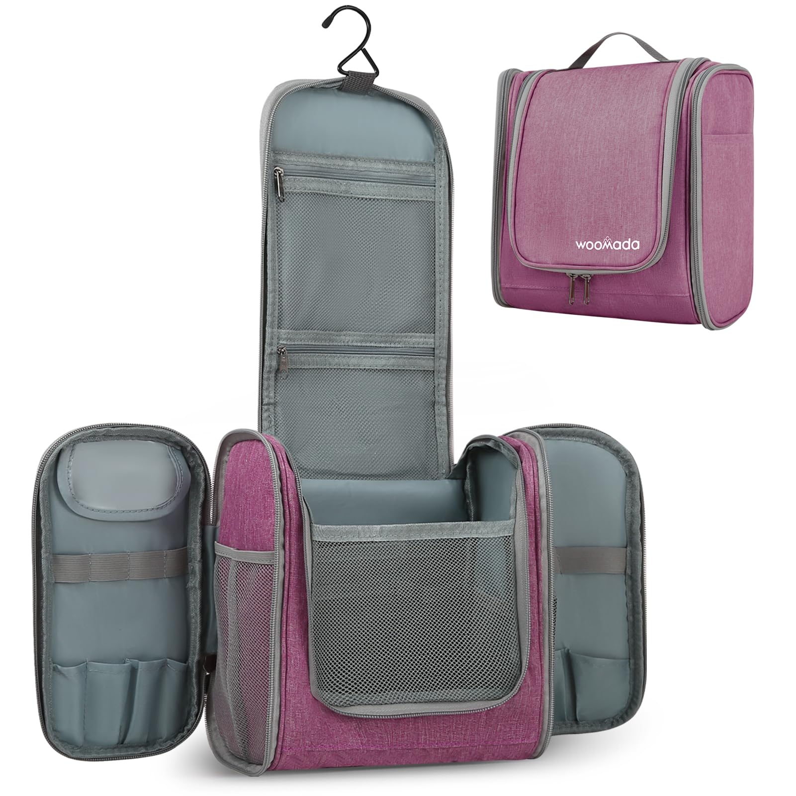 WOOMADA Waterproof Travel Toiletry Bag for Women - Hanging Makeup Organizer with 7 Compartments & Metal Hook - Perfect Cosmetic Storage for Brushes, Toiletries & Beauty Essentials - Ideal for Vacation, Gym, Business Trips & Daily Use