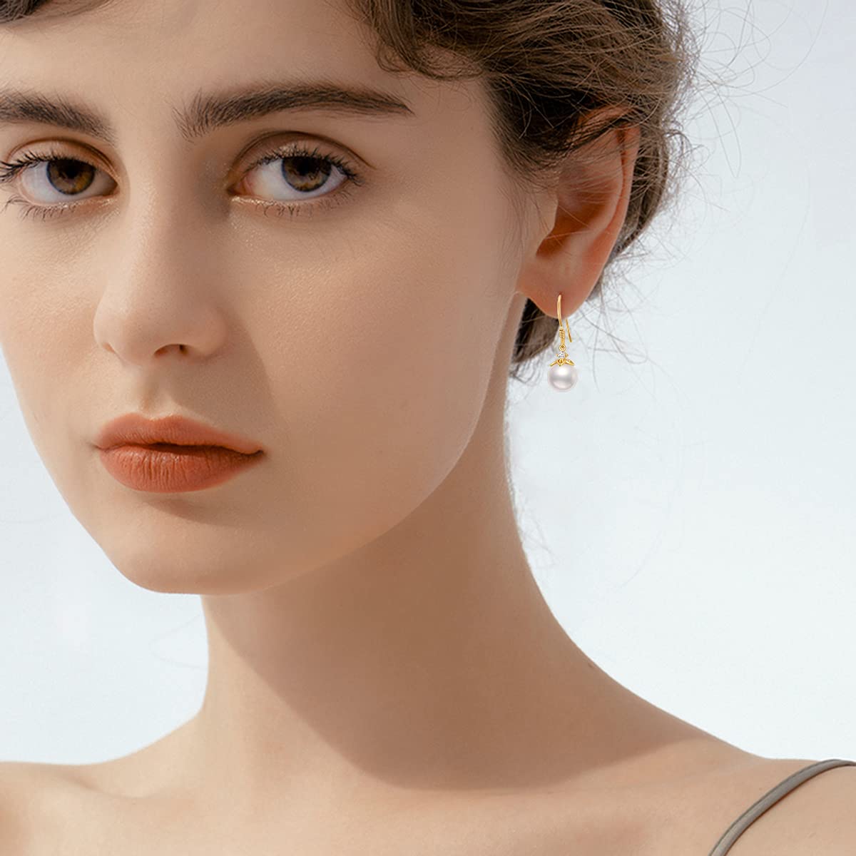 14K Solid Gold Freshwater Pearl Drop Earrings for Women - 8mm Handpicked Cultured Pearl Dangling Heart Earrings - Elegant Jewelry Gift for Her, Wife, Mom - Perfect for Weddings, Anniversaries & Special Occasions
