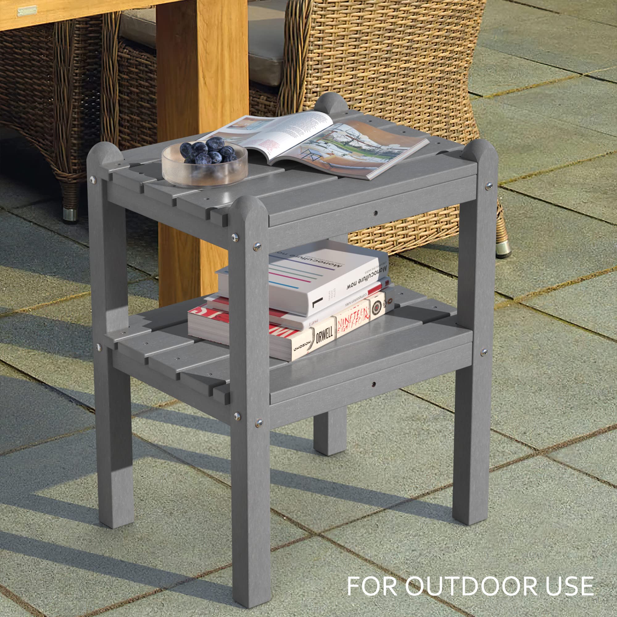 TORVA 2-Tier Outdoor Side Table - Weather-Resistant Adirondack End Table for Patio, Deck, Pool & Garden - Easy Maintenance Rectangular Side Table for Indoor/Outdoor Use - Perfect for Backyard, Porch & Outdoor Living Spaces (Grey)