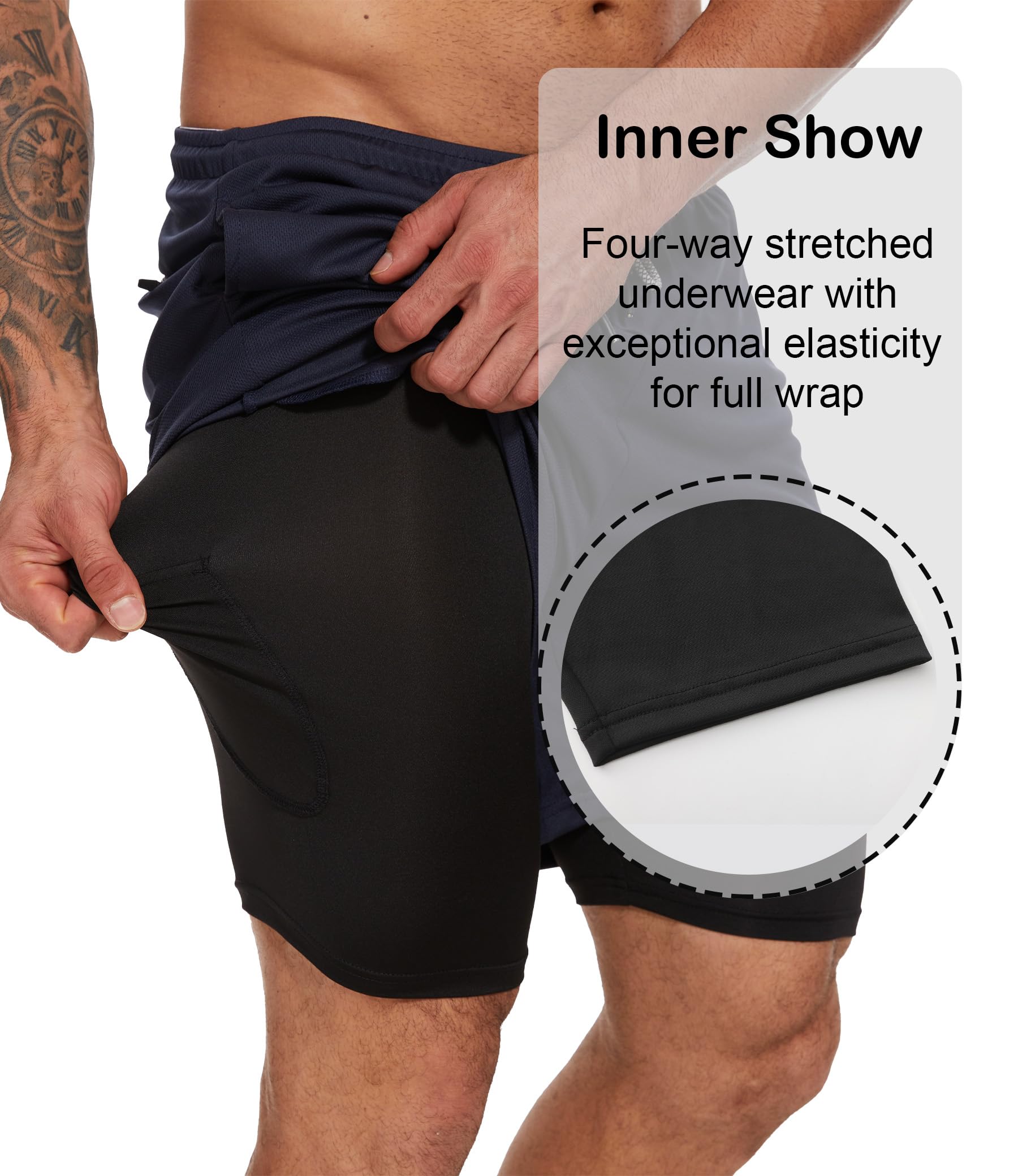 4 Pack Men's 2-in-1 Running Shorts with Built-in Liner - Quick Dry Athletic Gym Shorts with Pockets for Workout, Jogging & Training | Perfect for Running, Gym Sessions and Outdoor Sports Activities
