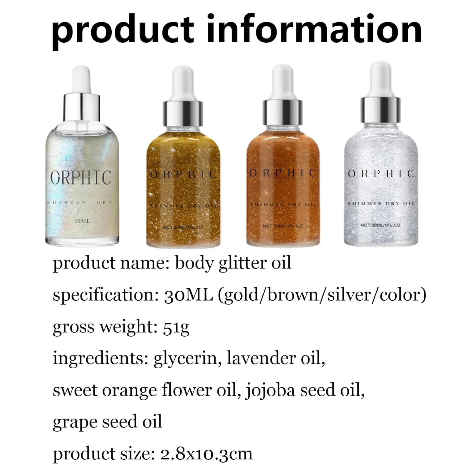 Glitter Body Oil - Long Lasting Shimmer Dry Oil for Face & Body, Waterproof & Sparkling, Perfect for Festivals, Parties & Night Out Makeup