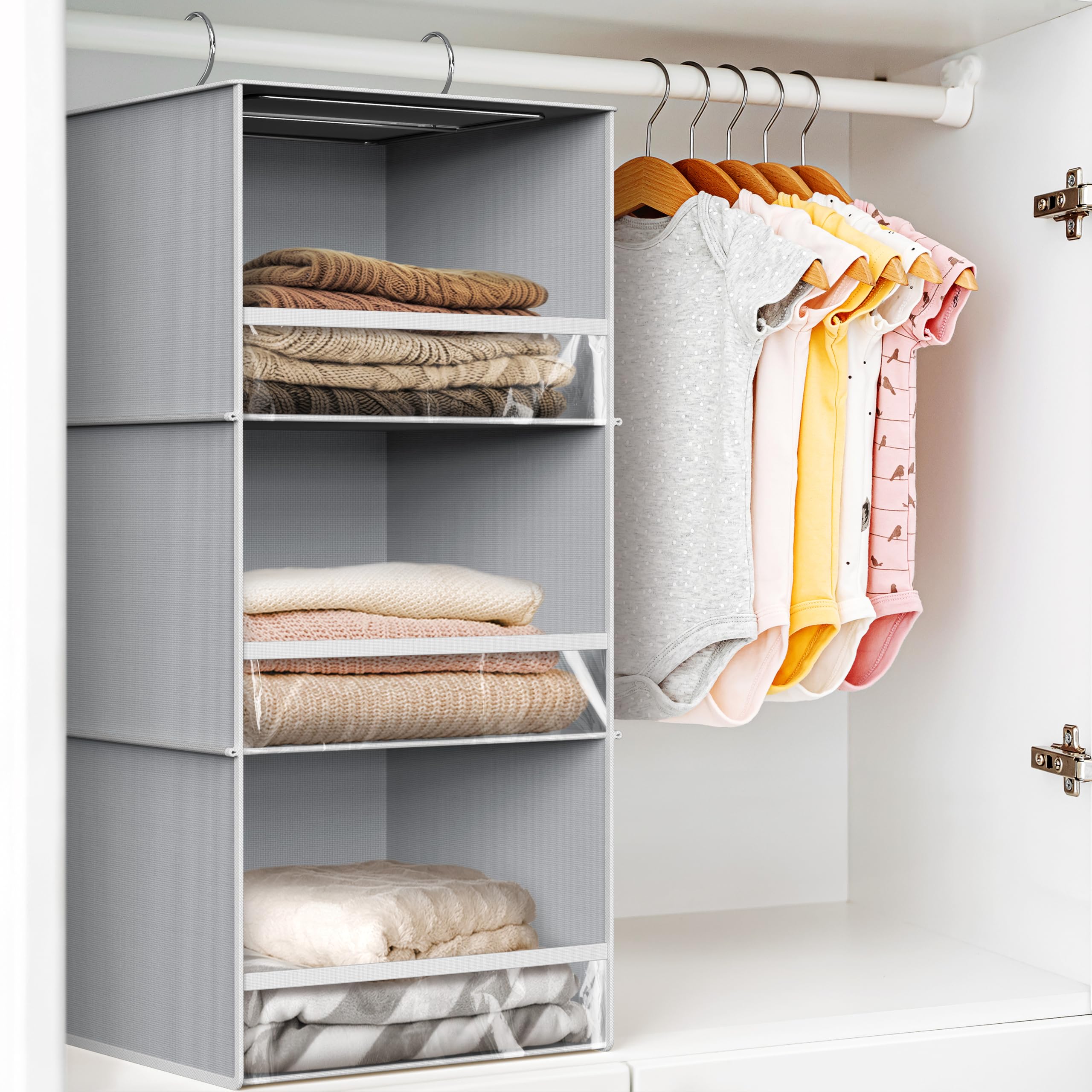 Simple Houseware 3-Tier Hanging Closet Organizer with Front Stopper, Gray - Space Saving Storage for Bedroom, Bathroom & Closet Organization