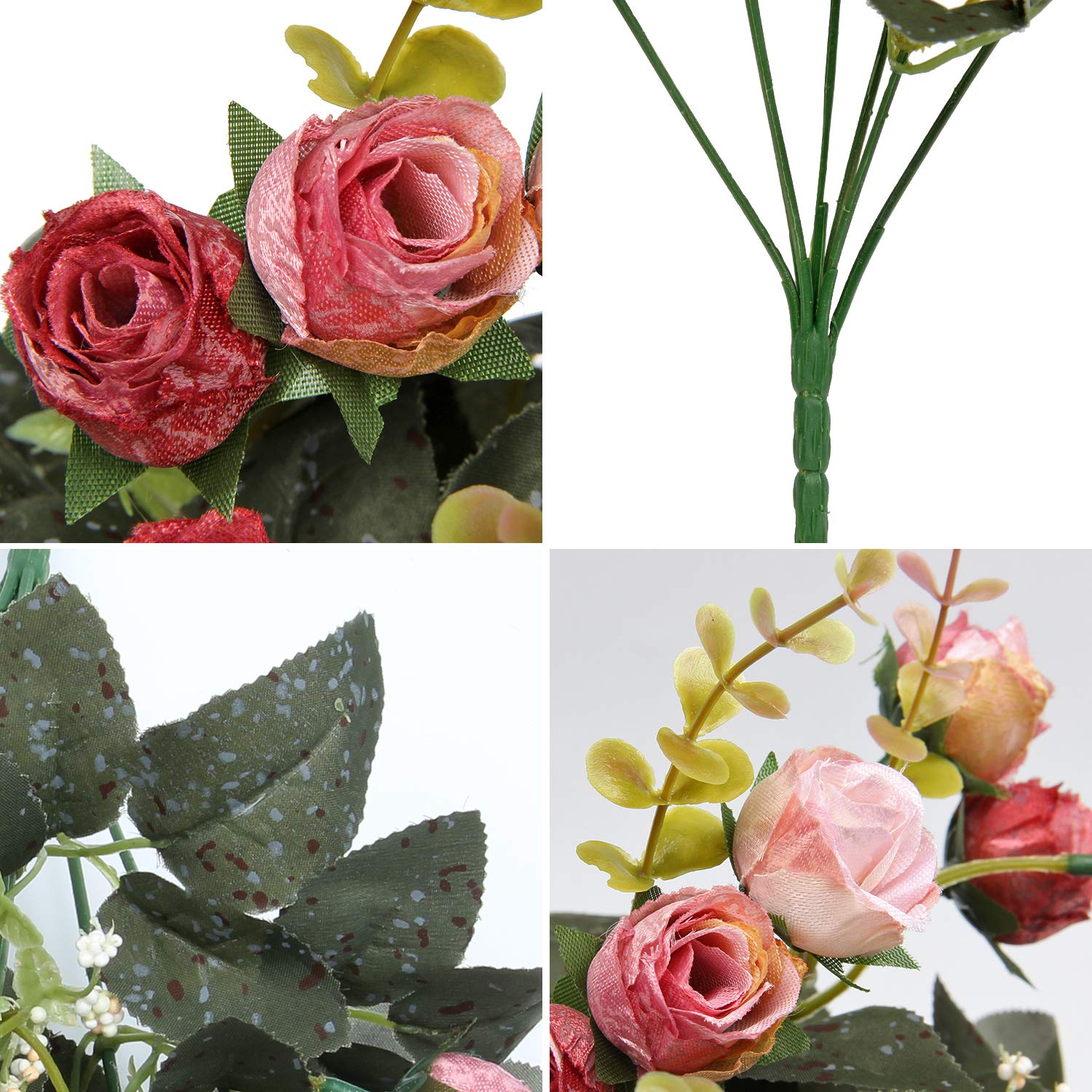Flojery 21-Stem Silk Rose Bouquet - Artificial Mini Roses for DIY Wedding Bouquets, Centerpieces, Bridal Shower Decor - Home & Party Decoration (Pack of 4, Pink) - Perfect for Wedding, Anniversary, Valentine's Day & Home Decor