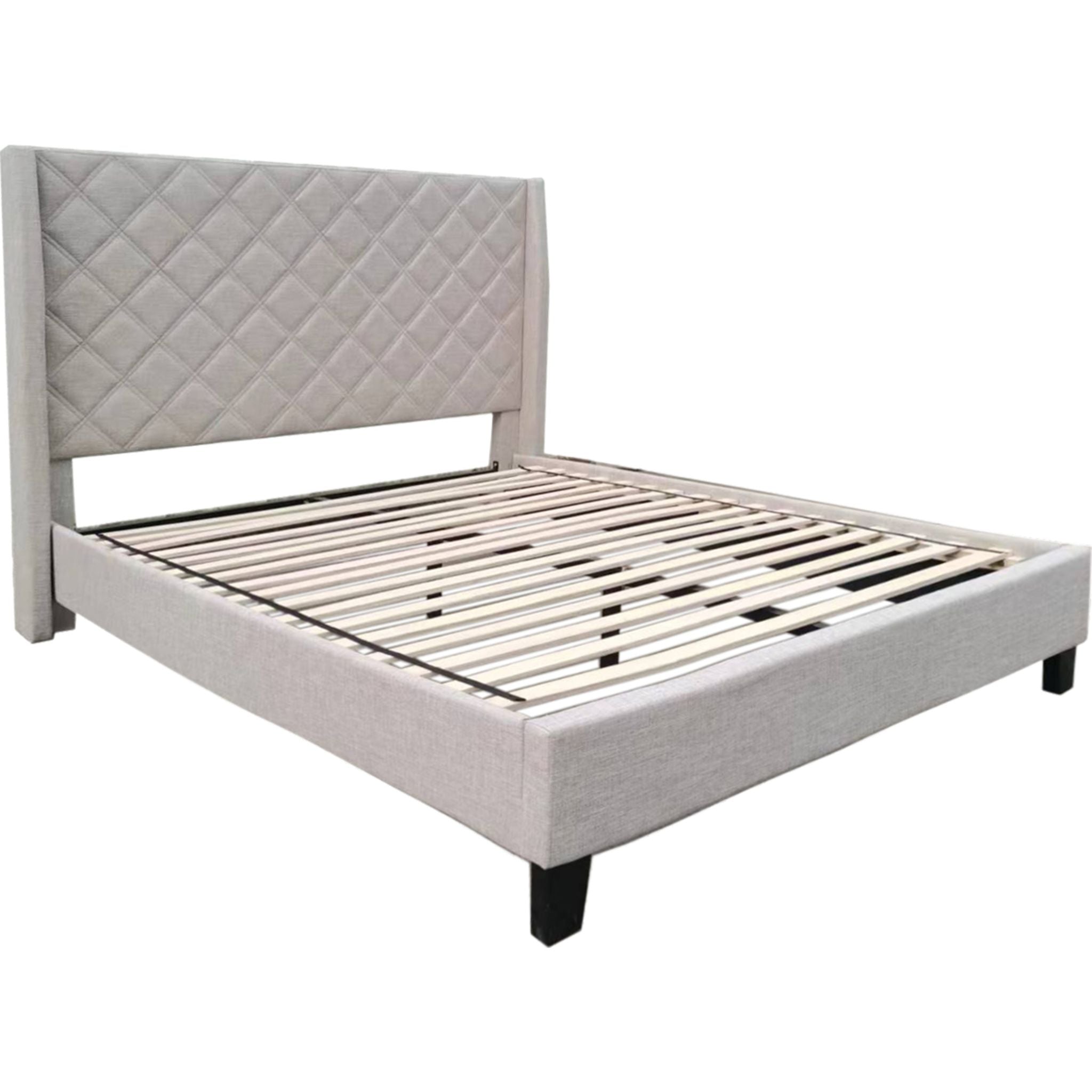 Briar Platform Bed Frame - Queen Size Beige Upholstered Bed with Wooden Slats | Modern Minimalist Bedroom Furniture for Small Spaces & Apartments