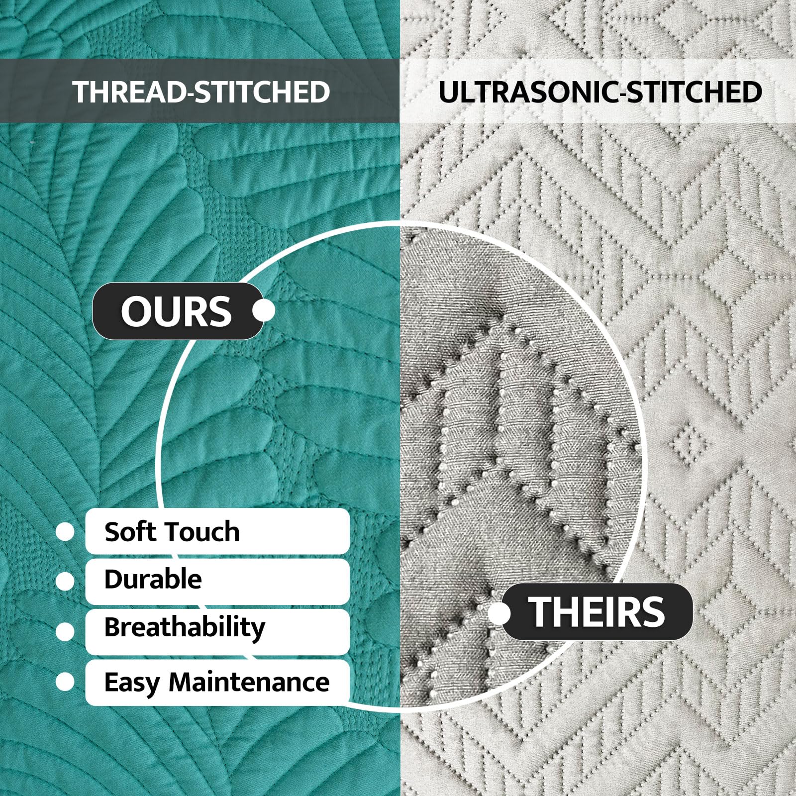 Petrichor Aqua Plush Bedspread Queen Size - All-Season Quilted Comforter Set with High-Relief Texture & Ultra-Soft Fabric, 3-Piece Bedding (90