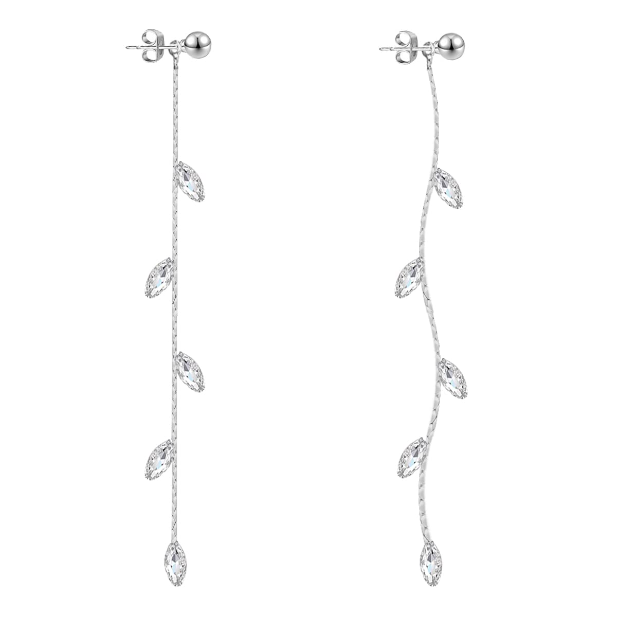 925 Sterling Silver Olive Leaf Crystal Dangle Earrings for Women - Elegant Wedding, Prom & Party Jewelry - Perfect for Evening Events, Date Nights & Special Occasions