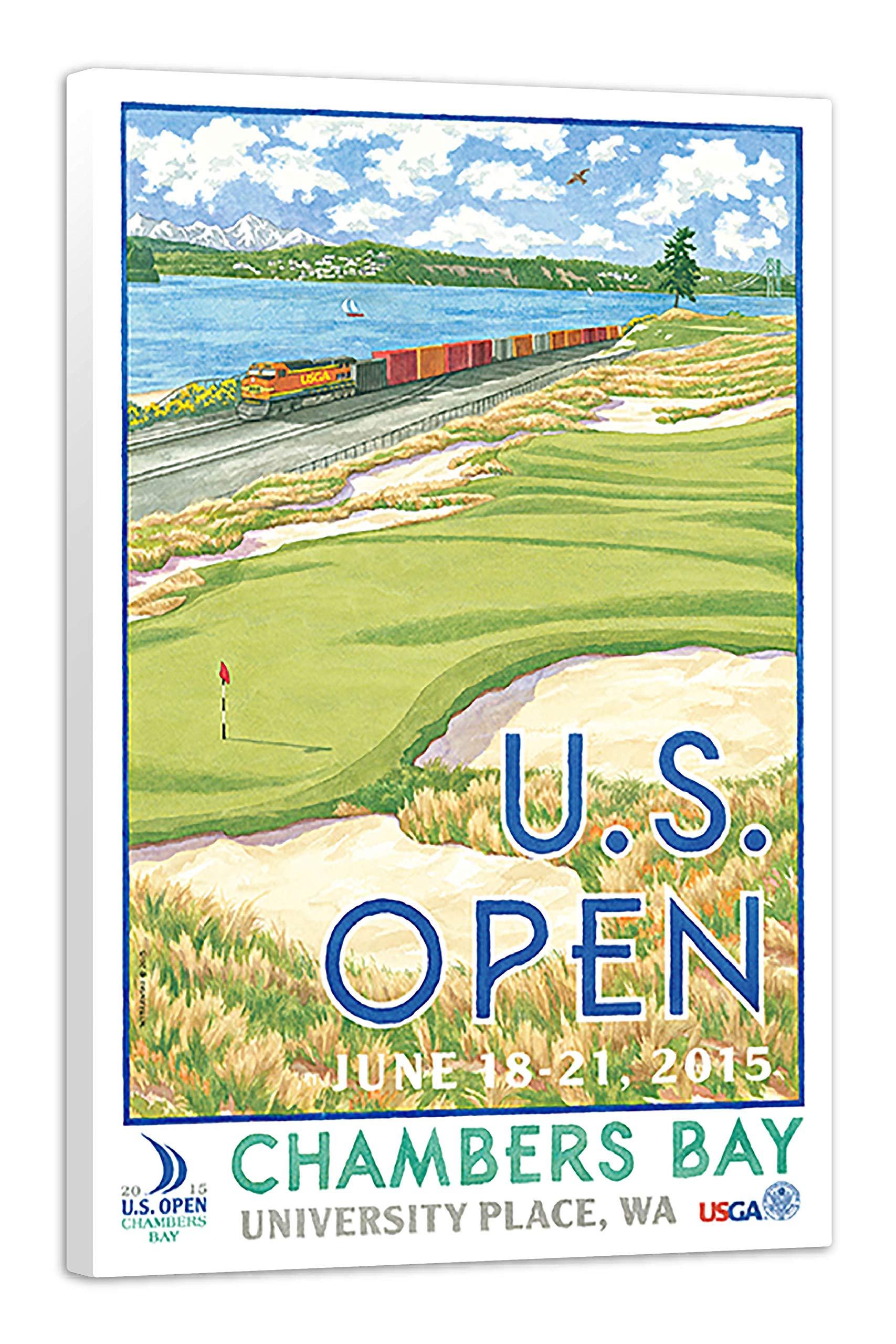 Lee Wybranski Official Golf Art Print - 2015 U.S. Open Championship at Chambers Bay - 20x30 Inch Wrapped Canvas - Perfect Golf Gift for Men, Office Decor & Man Cave Wall Art