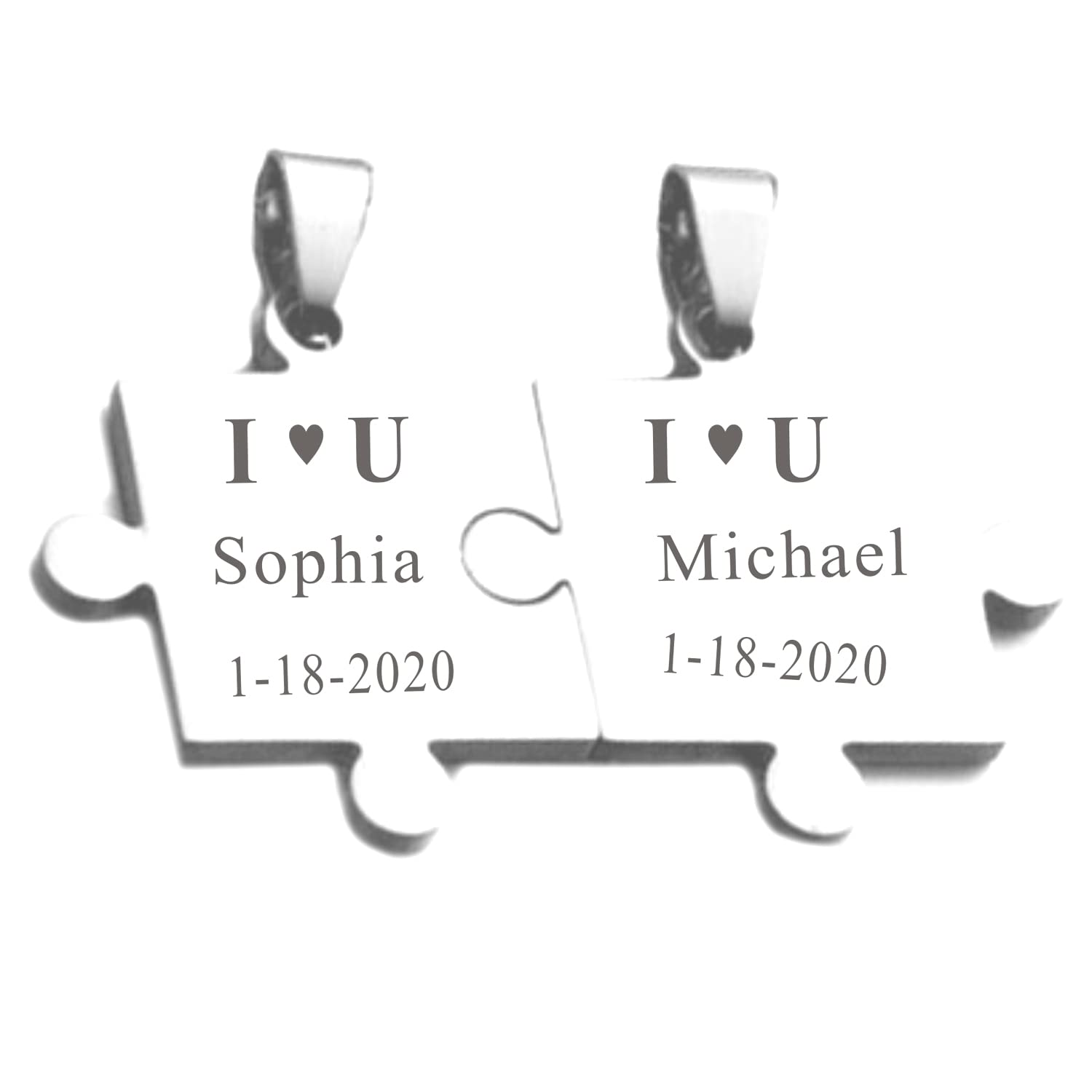 Custom Puzzle Necklace Set - Engraved Couple Jewelry for Anniversaries & Gifts