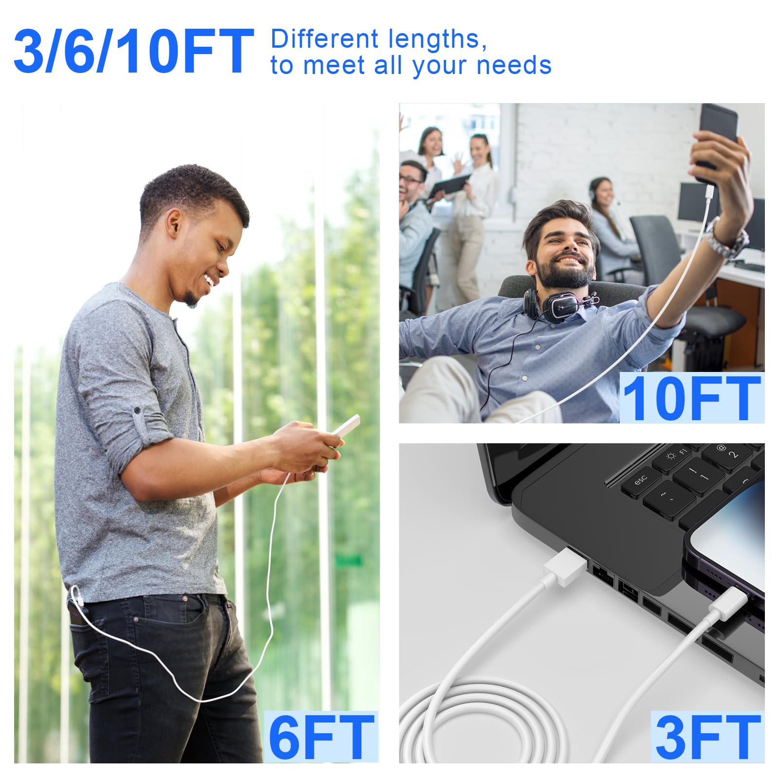 Apple MFi Certified iPhone Charger 5-Pack (3ft/3ft/6ft/6ft/10ft) - Fast Charging Lightning Cable Compatible with iPhone 14/13/12/11 Pro Max/XS MAX/XR/X/8/7 Plus & iPad AirPods - Perfect for Home, Office, Car and Travel Charging