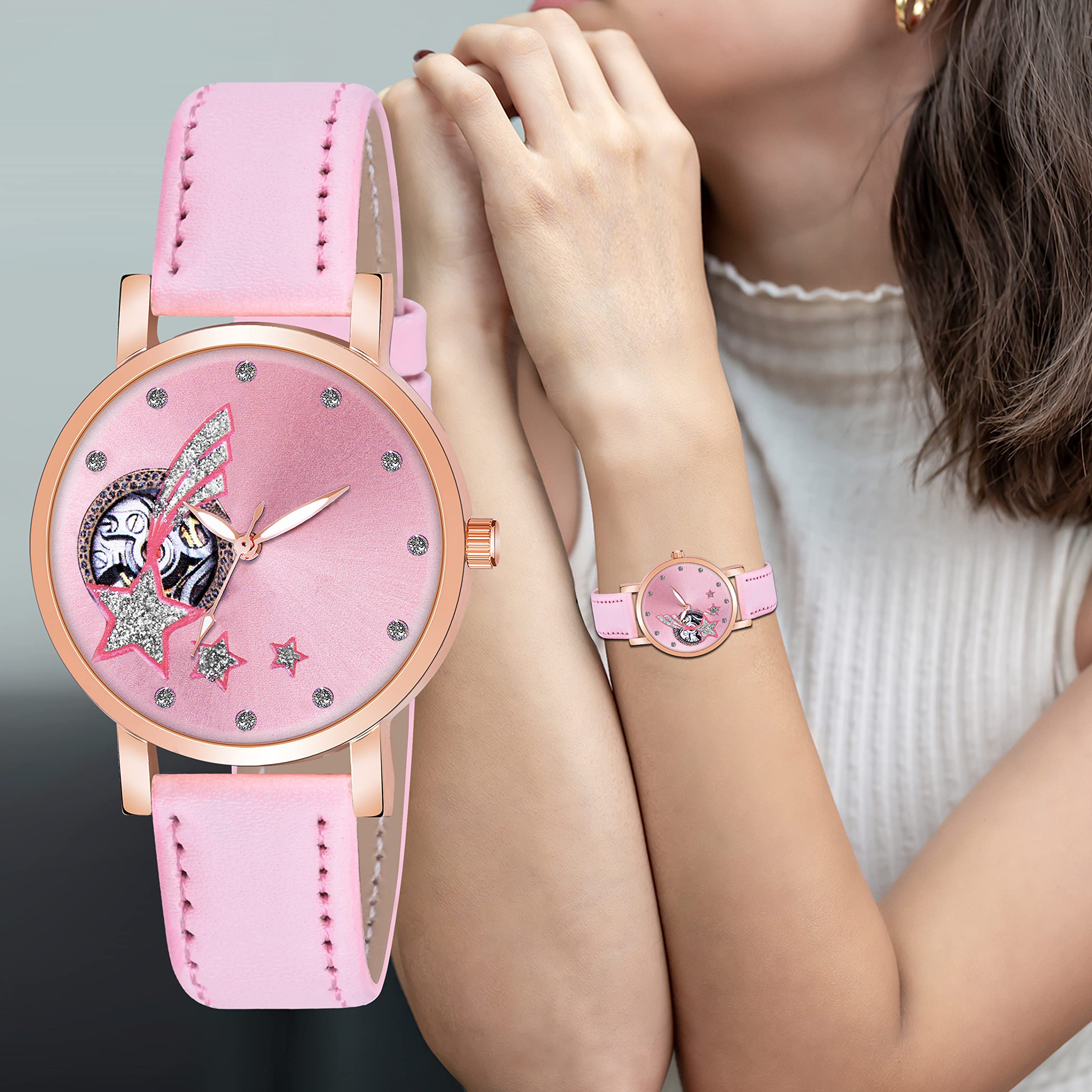FROZIL Analog Women's Watch with 6 Color Star Dot Dial - Stylish Casual & Dress Watch for Women & Girls - Perfect for Everyday Wear, Office, and Special Occasions