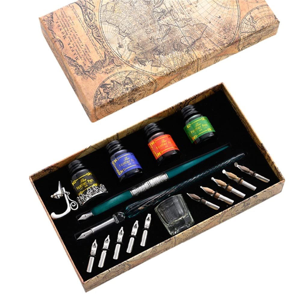 Vintage Dip Pen Set - 10 Nibs with Fountain Pen Holder, Ink & Gift Box for Calligraphy, Handwriting & School Supplies (Color B) | Perfect for Letter Writing, Art Projects & Gift Giving