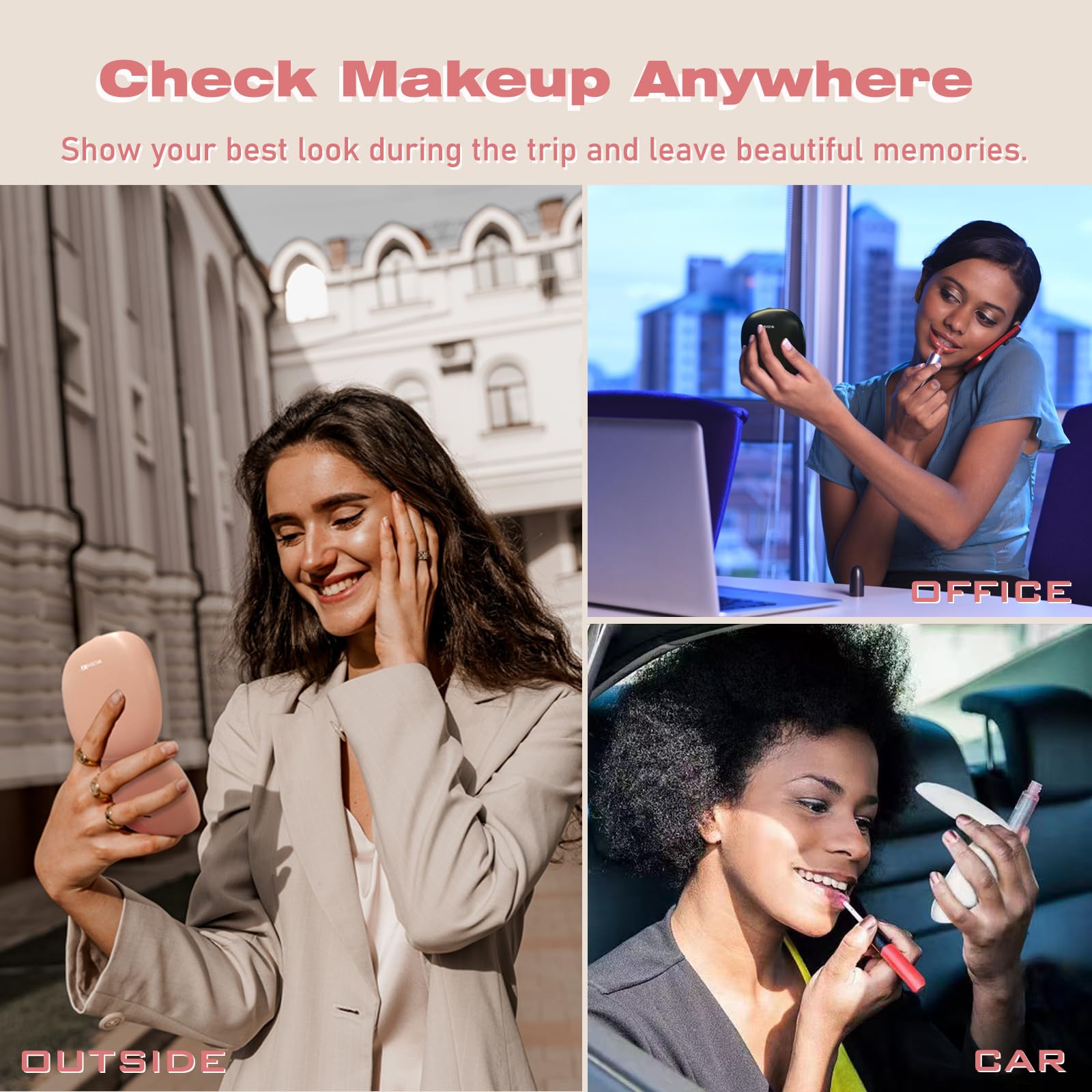 Portable LED Makeup Mirror with Light - 10X Magnification, Adjustable Brightness, Rechargeable Travel Mirror for Women | Compact Purse Size | Perfect for Home, Travel, Vanity & Gifts