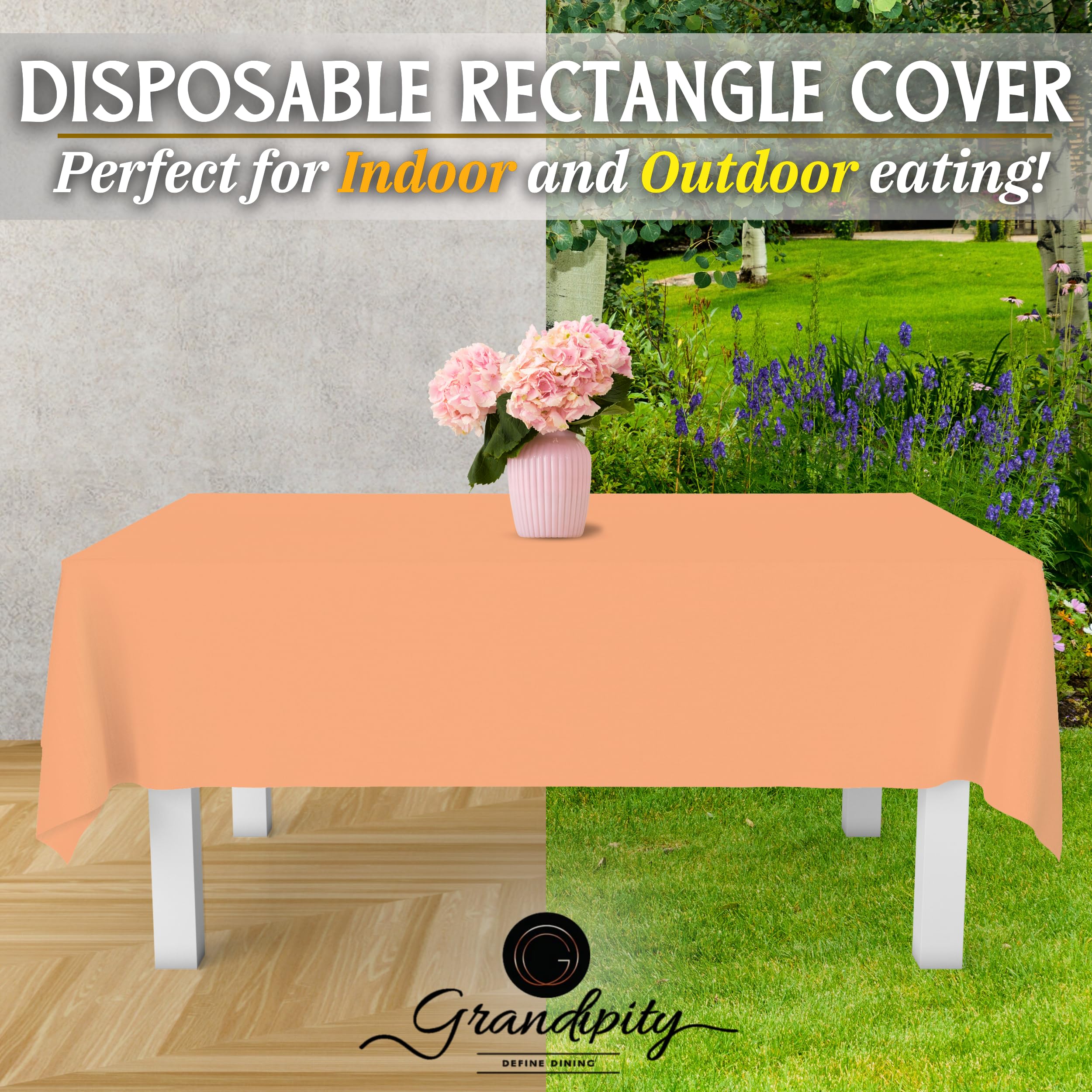 Premium Disposable Peach Plastic Tablecloth (6 Pack) 54x108 Inch - Waterproof Rectangle Table Cover for Parties, Picnics & Events - Fits 6ft to 8ft Tables - Easy Clean & Wrinkle-Resistant