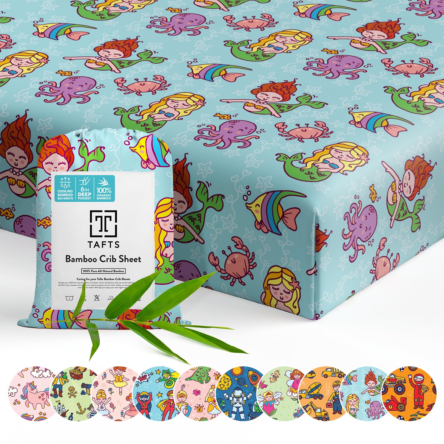 TAFTS 100% Organic Bamboo Viscose Fitted Crib Sheet - Soft, Cooling & Breathable for Standard Crib & Toddler Mattress (2-Pack, 28