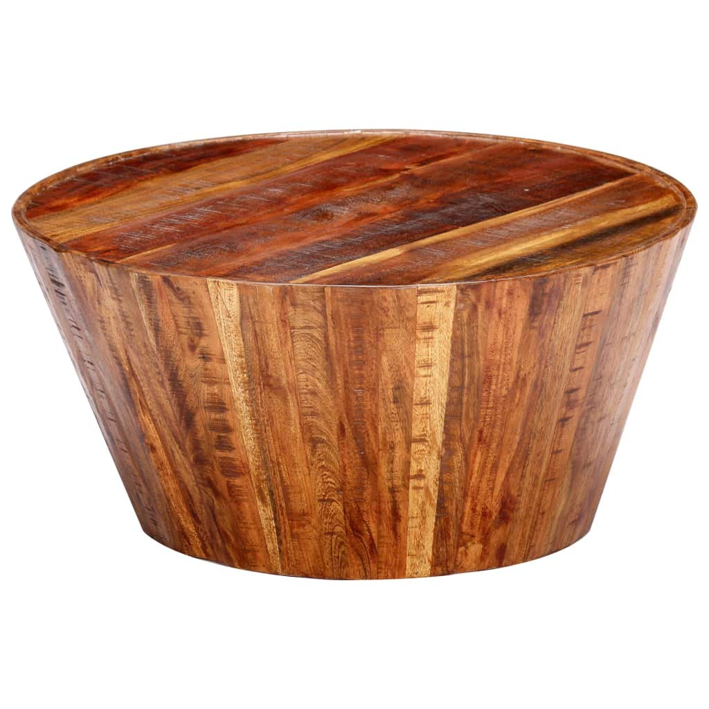 Vintage Industrial Round Coffee Table - Solid Mango Wood with Grey Finish, Rustic End Table for Living Room, Perfect for Coffee & Tea Time, Home Decor Centerpiece