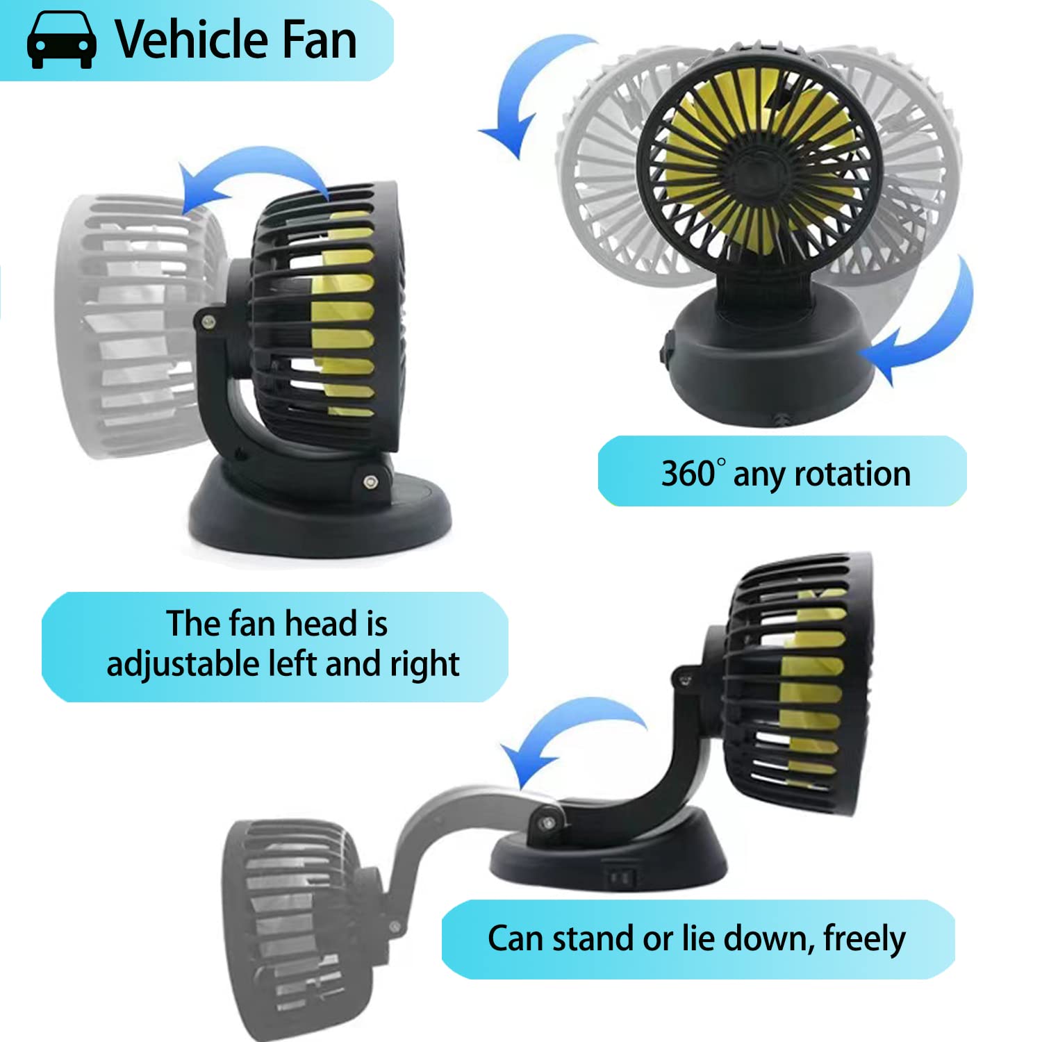 360° Rotatable USB Car Fan - Powerful Cooling Fan for Cars, SUVs, Trucks, Boats & Golf Carts | Portable Air Circulator for Home & Office Use | USB-Powered (5V) F409-5V