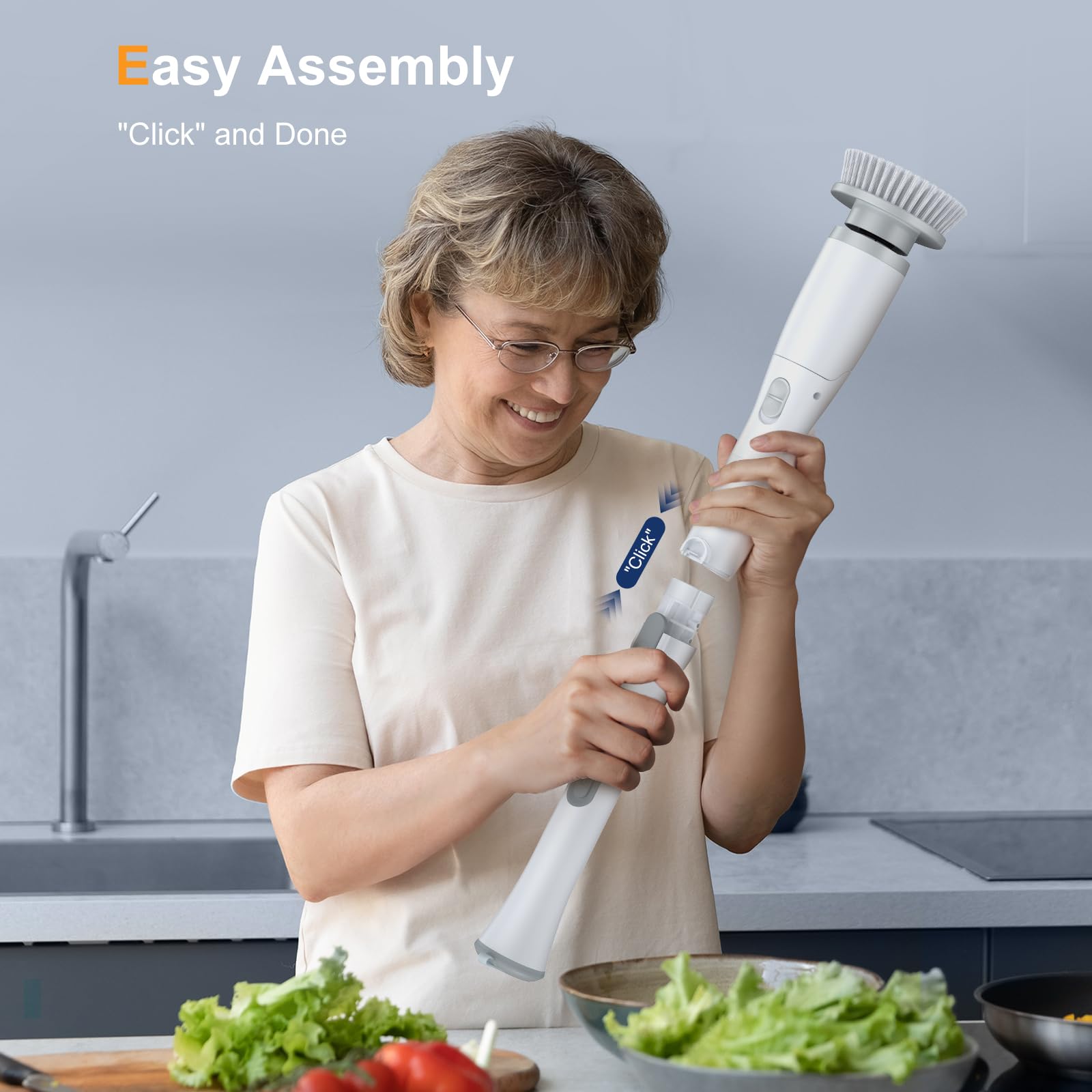 LABIGO Electric Spin Scrubber LA2 Pro - Cordless Shower Power Cleaning Brush with LCD Display, 4 Replaceable Brush Heads, 2 Speed Settings & 3 Extension Handles - Perfect for Bathroom Tile, Grout, Bathtub, Shower Wall and Floor Cleaning
