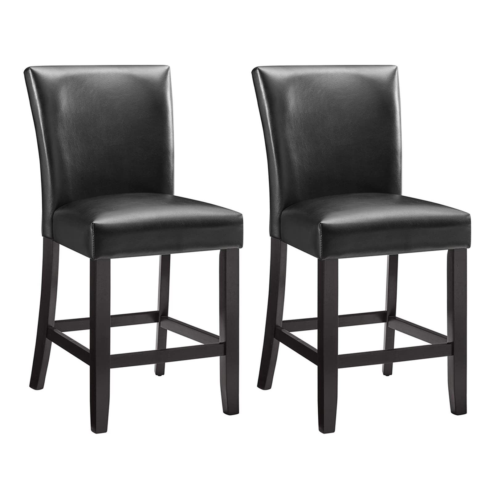 Takefuns 2-Piece Leather Bar Stools Set - No Armrest Counter Height Dining Chairs for Kitchen Island, Living Room & Home Bar (Black Breathable Leather) - Perfect for Entertaining & Modern Home Decor