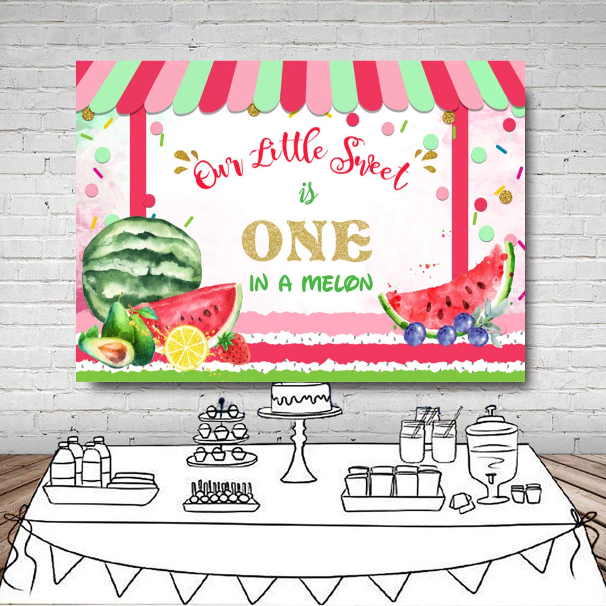Premium Sensfun Watermelon Backdrop - One in a Melon Party Decor for 1st Birthdays, Baby Showers & Summer Celebrations | 7x5ft Photo Booth Banner & Cake Table Decoration for Girls, Boys & Newborns | Perfect for Fruit-Themed Photography Backgrounds & Festive Events