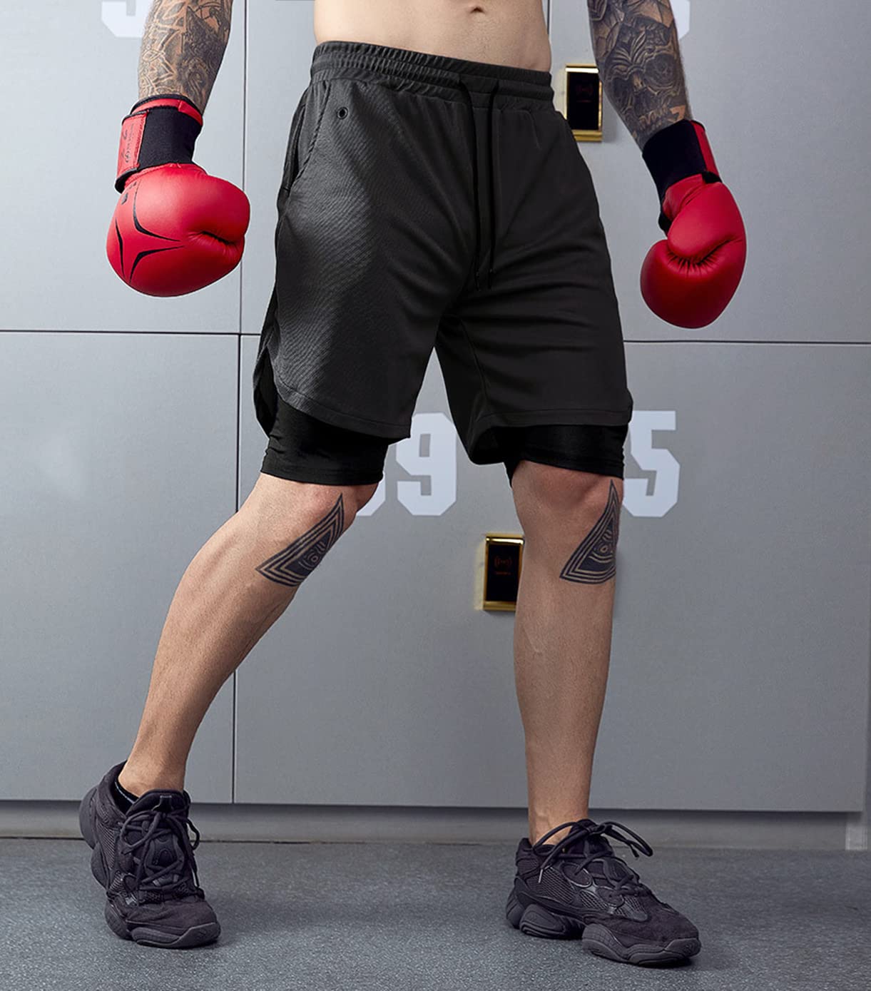 EXEKE Men's 2-in-1 Running Shorts with Pockets - Quick Dry Athletic Gym Workout Shorts for Jogging, Training & Outdoor Activities