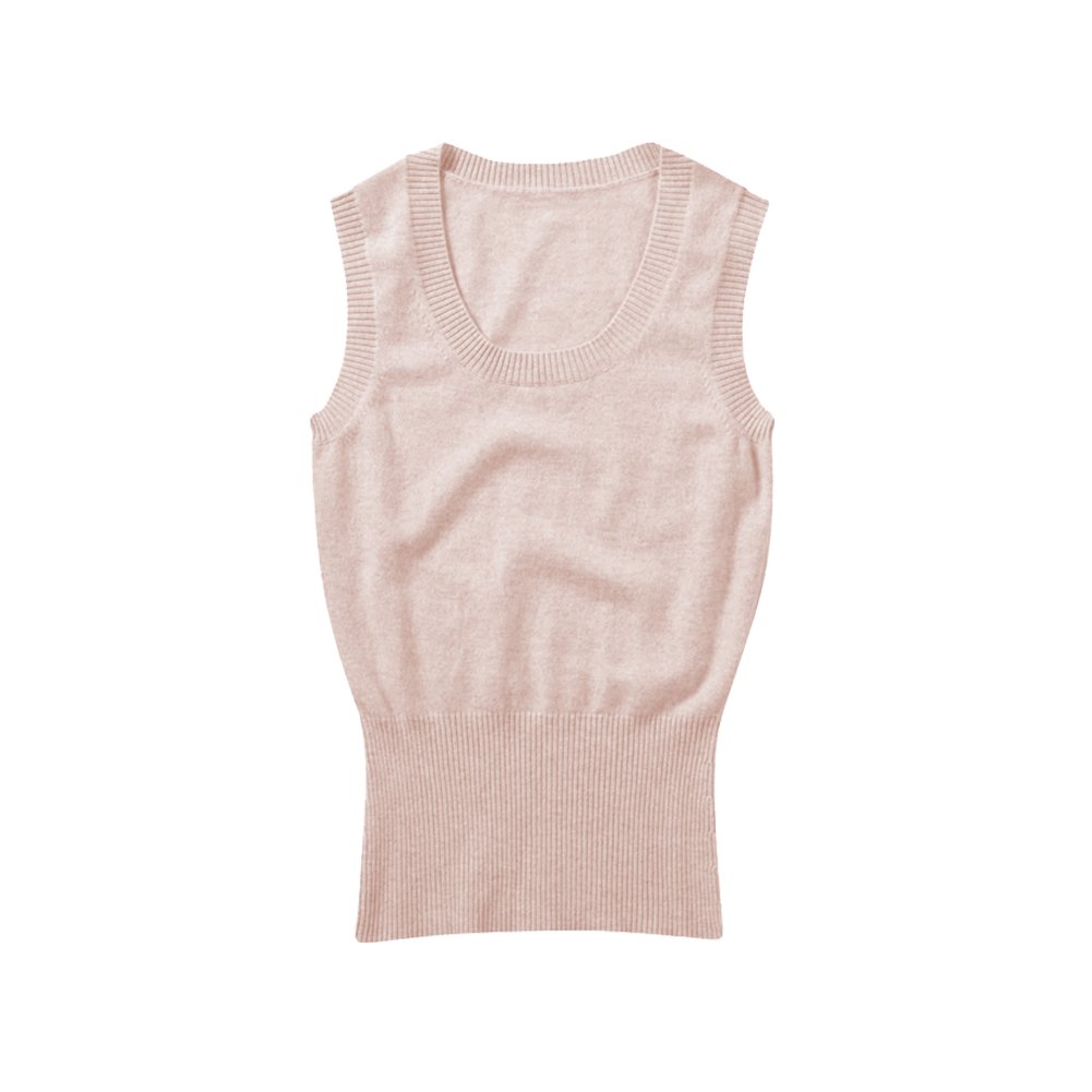 Parisbonbon Women's 100% Cashmere Scoop Neck Vest - Soft & Warm Doll Pink Sweater Vest Size L for Fall & Winter Layering, Office Wear & Casual Outfits