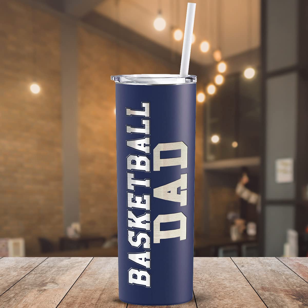 Basketball Dad Tumbler 20oz - Laser Engraved Stainless Steel Cup with Straw for Sports Fans & Gifts