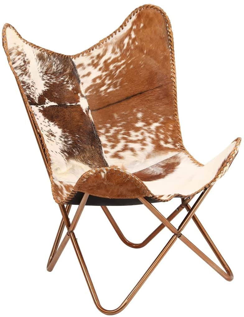Vintage Butterfly Chair - Genuine Goat Leather Upholstery with Powder-Coated Steel Frame - Mid Century Modern Lounge Chair for Living Room, Bedroom, Office & Outdoor Camping - Comfortable Reading & Relaxation Chair