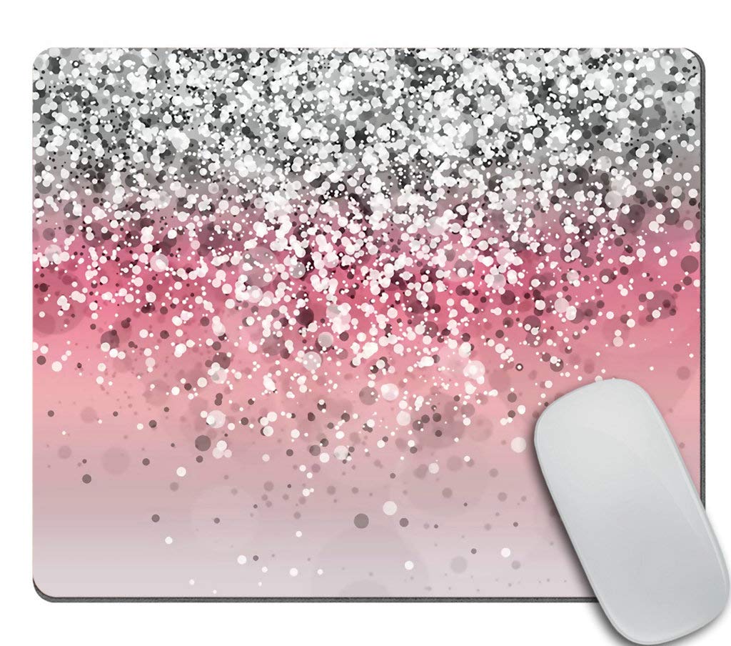 Custom Pink Glitter Gaming Mouse Pad - Non-Slip Rubber Base, 9.5x7.9 Inches (240x200x3mm) - Perfect for PC Gaming, Office Work & Home Computer Setup