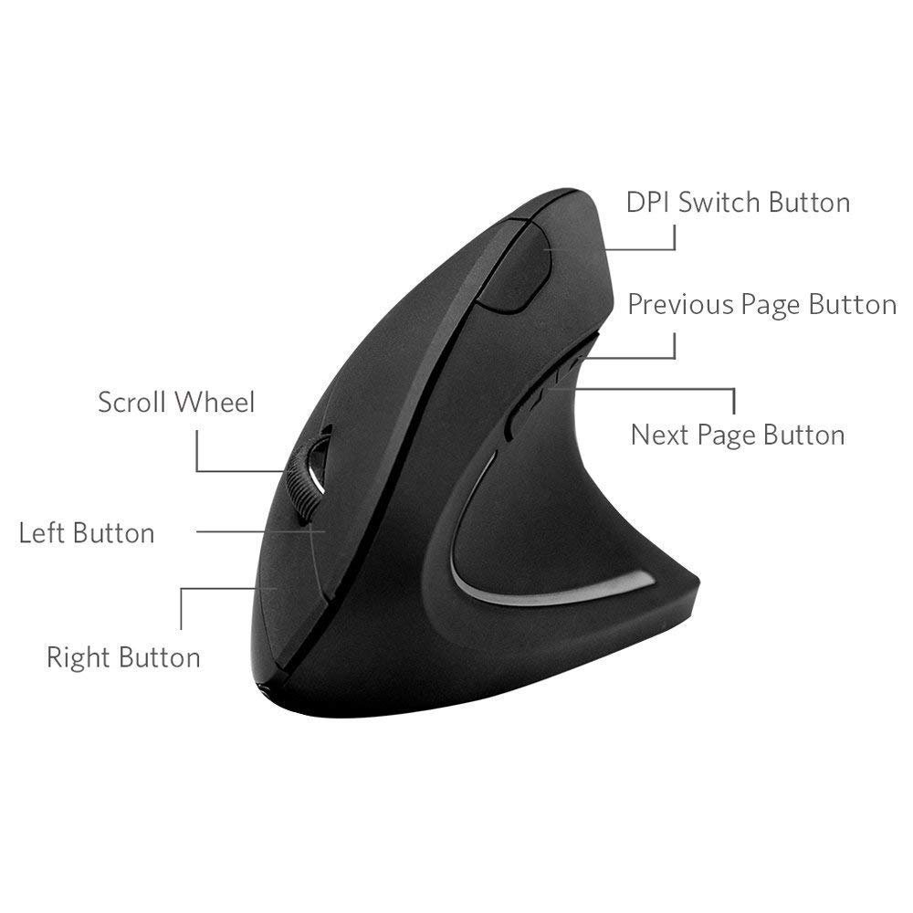 2.4G Wireless Vertical Ergonomic Mouse - Adjustable 800/1200/1600 DPI, Comfort Grip for Large Hands | Perfect for Office Work, Gaming & Carpal Tunnel Relief