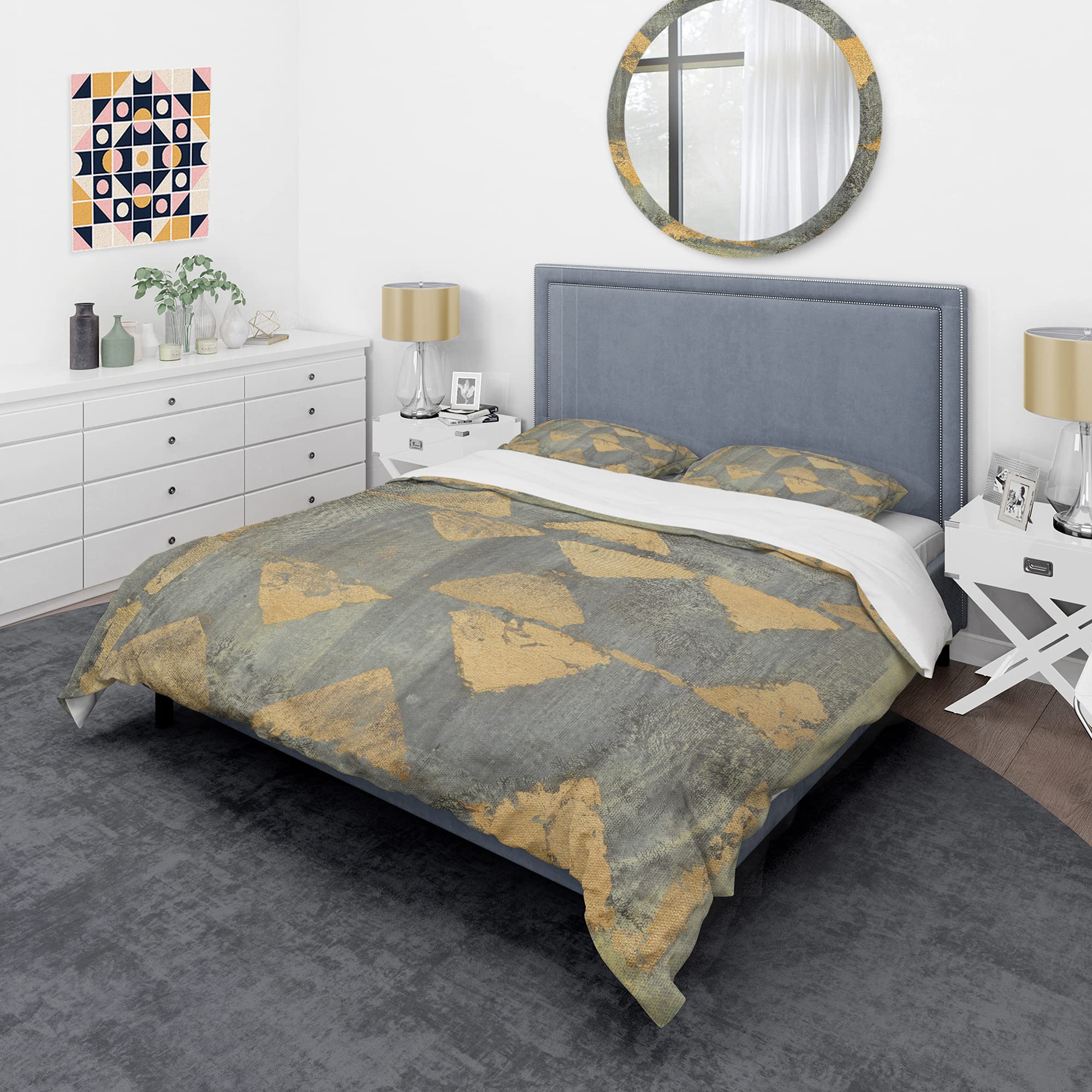 Glam Metallic Gold Duvet Cover Set King - Modern Abstract Bedding for All Seasons