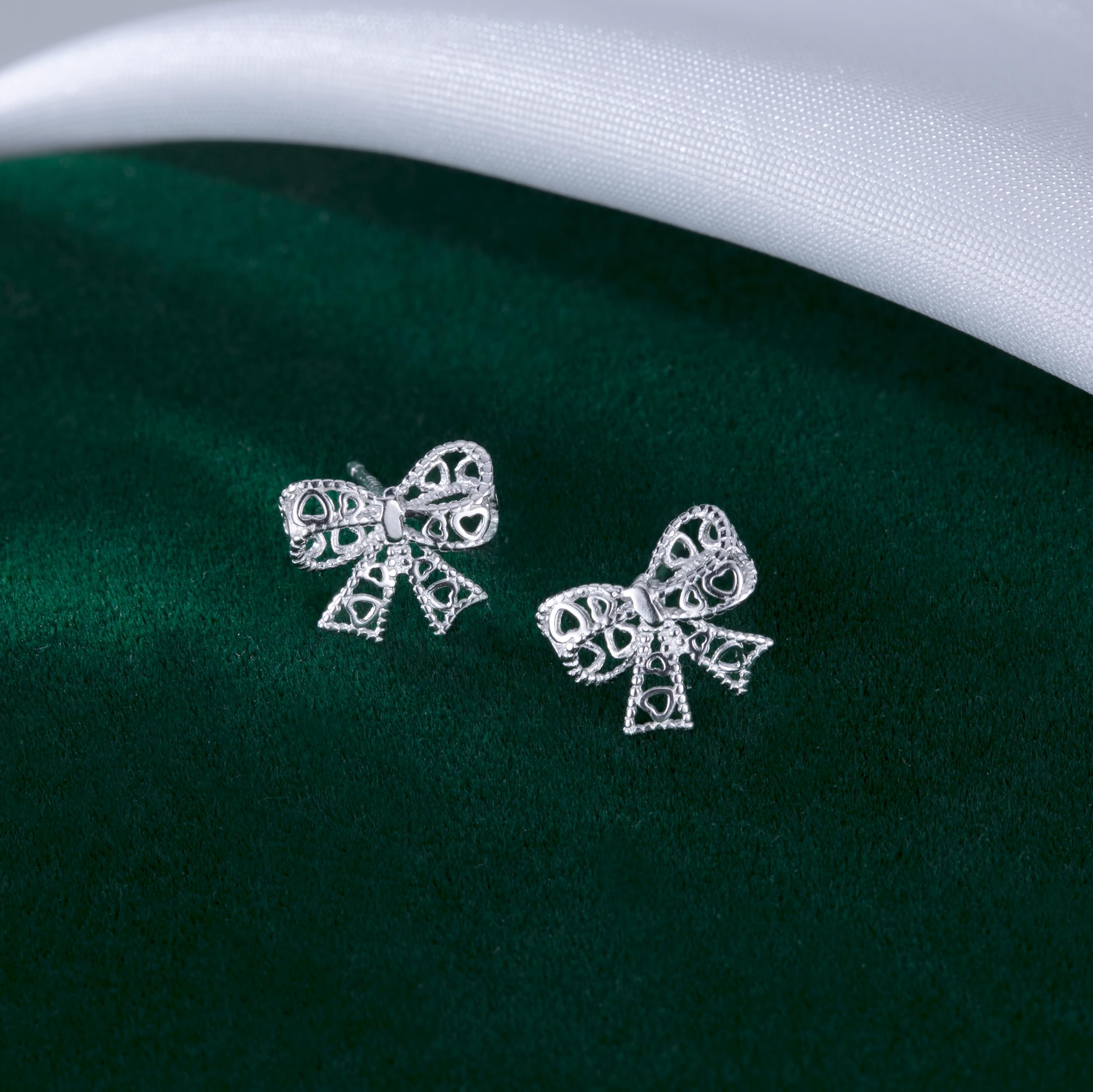 Reffeer Solid 925 Sterling Silver Bow Stud Earrings for Women & Teens - Elegant Ribbon Bowknot Earrings for Daily Wear, Gift Giving & Special Occasions