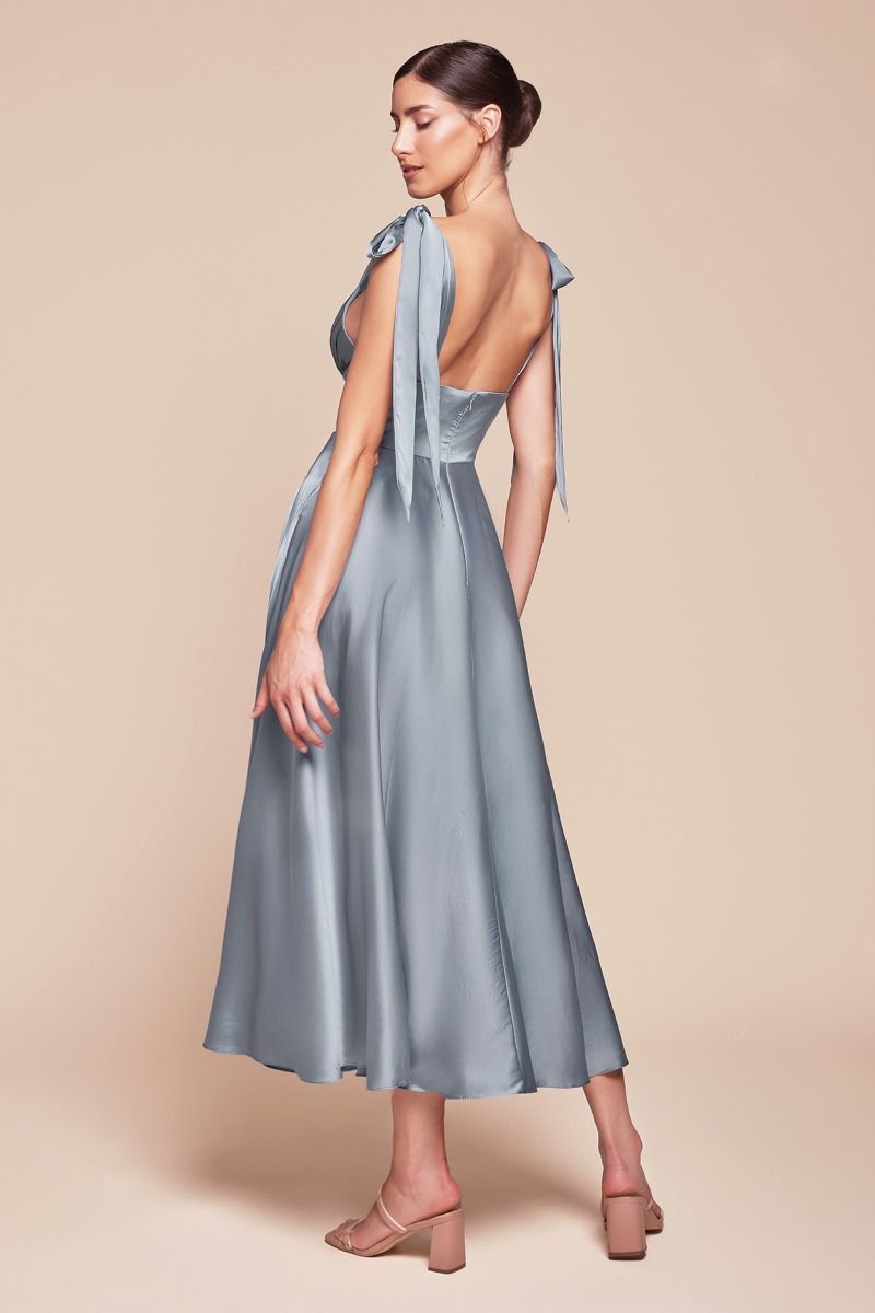 Elegant Sage Green Midi Dress - Soft Satin A-Line Tea Length Dress for Women | Perfect for Weddings, Parties & Special Occasions