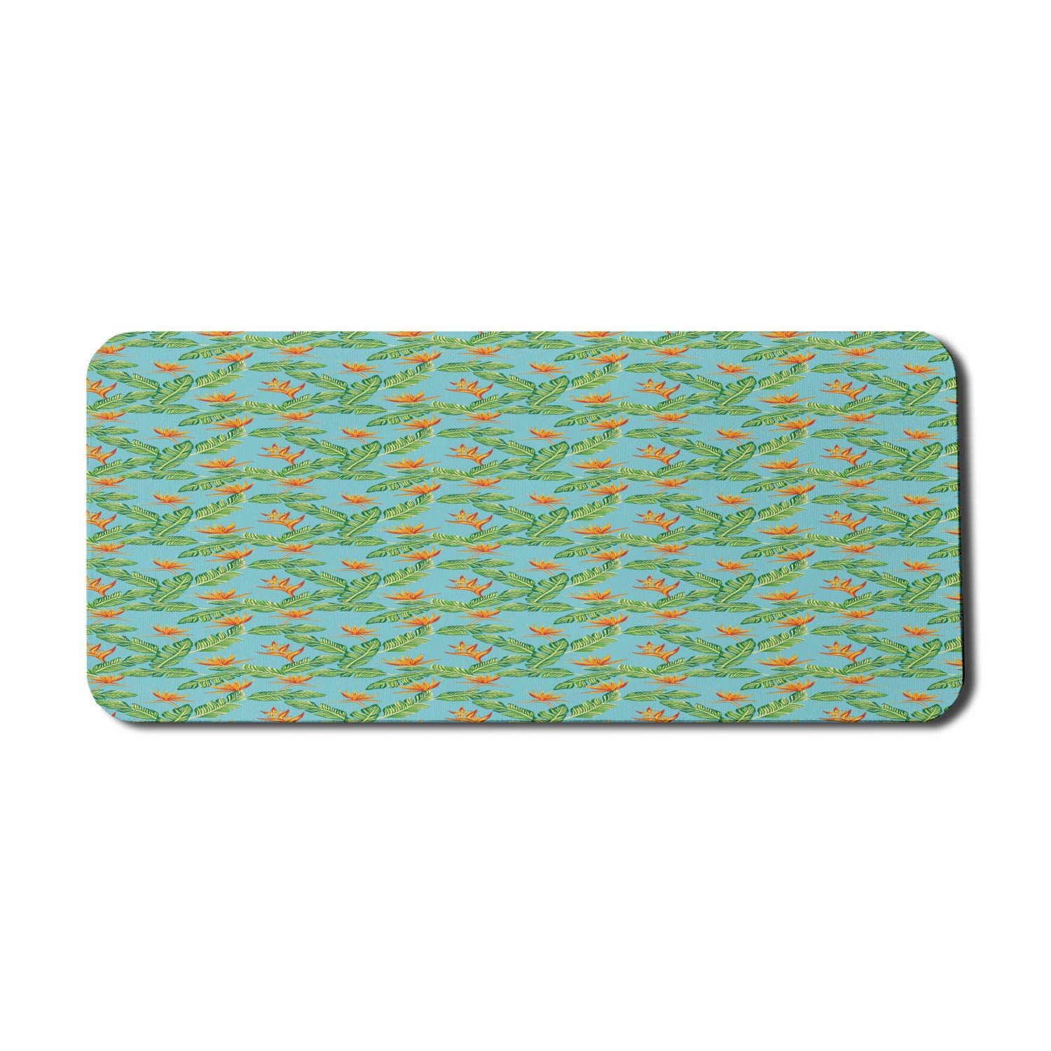 Ambesonne Tropical Computer Mouse Pad - Exotic Hawaiian Leaves & Bird of Paradise Design, Non-Slip Rubber Base, Extra Large 35