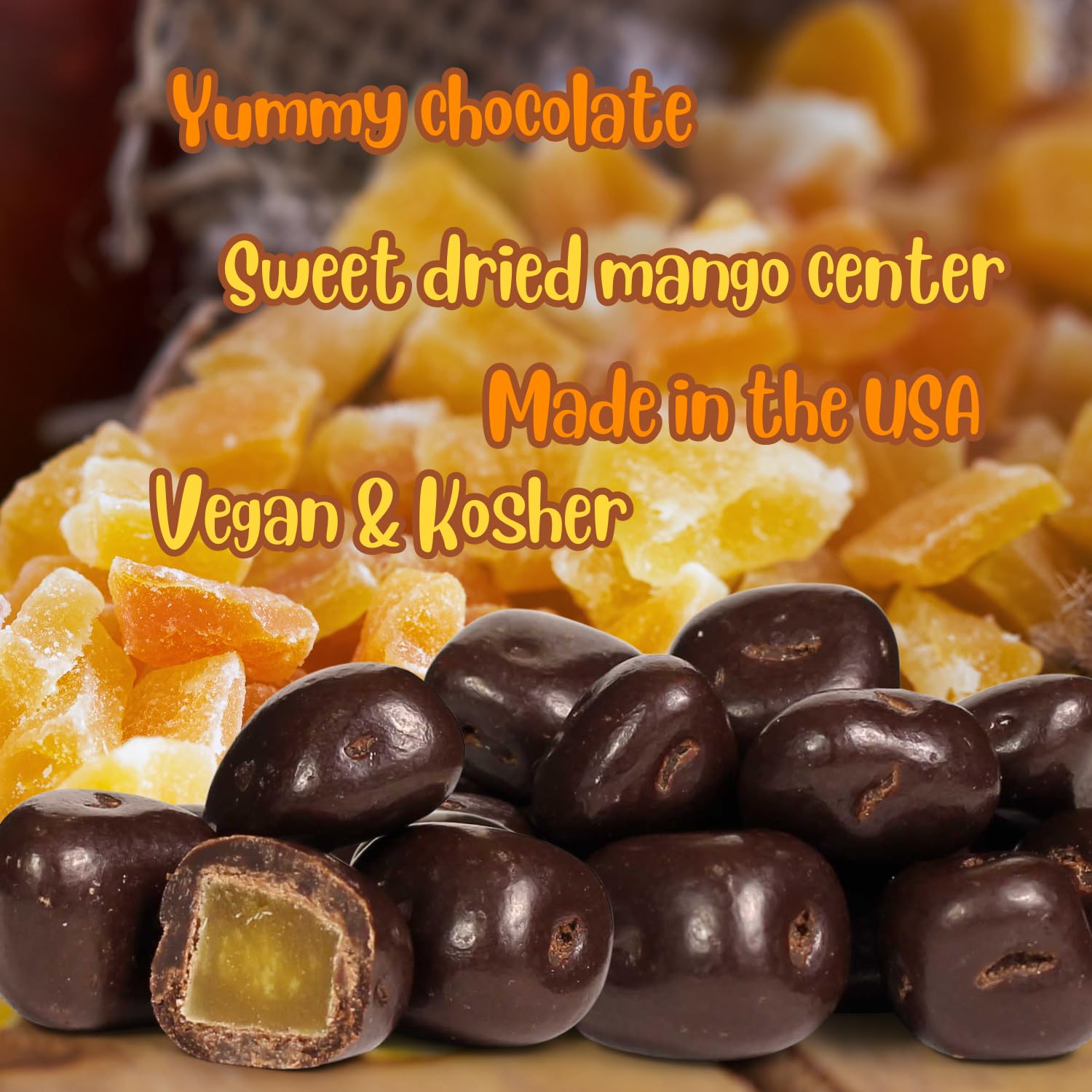 Premium Dark Chocolate Covered Dried Mango Slices - 12oz Resealable Bag | Vegan, Dairy-Free, Kosher Certified Gourmet Fruit Snacks | Perfect for Gifts, Parties & Healthy Desserts