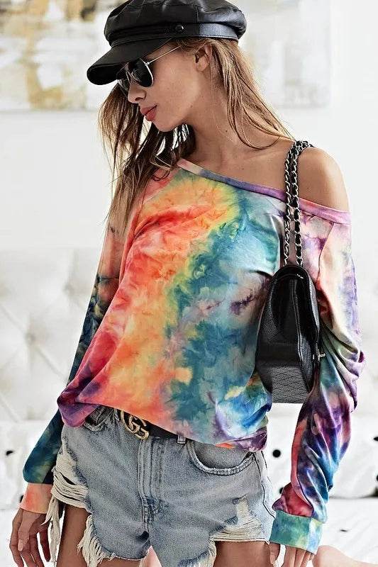 BiBi Tie Dye Soft Knit Jersey Top for Women - Comfortable Casual T-Shirt for Summer, Beach, and Everyday Wear