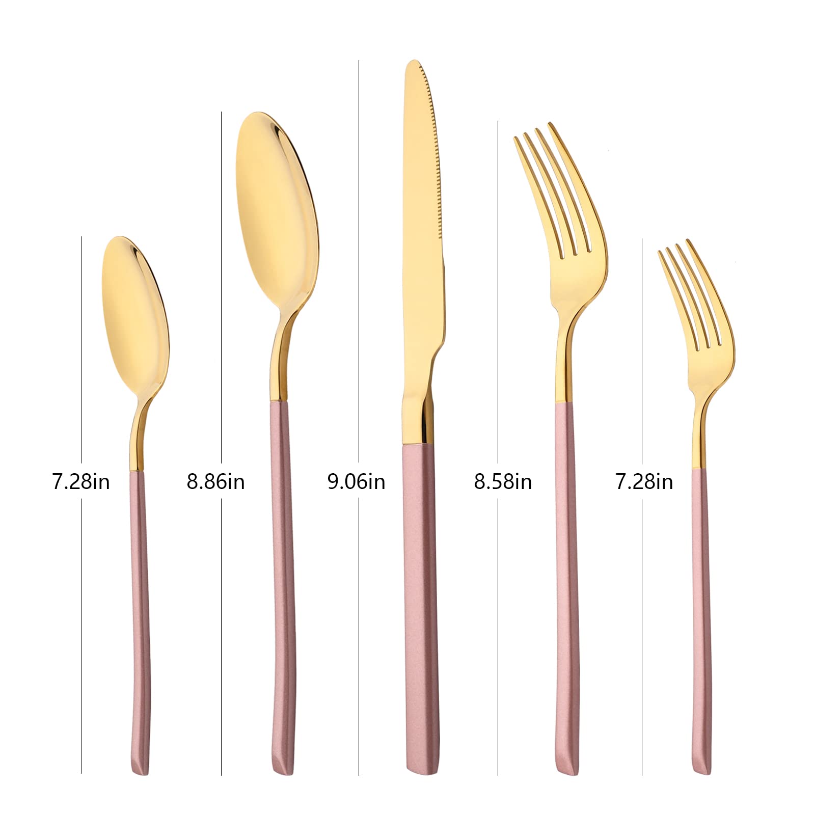 Premium 20-Piece Pink Gold Flatware Set - Stainless Steel Mirror Polished Utensils with Matte Handle (4-Person Setting) - Includes Knives, Forks & Spoons - Dishwasher Safe for Home, Kitchen & Hotel Use - Elegant Dinnerware for Weddings, Parties & Fine Dining
