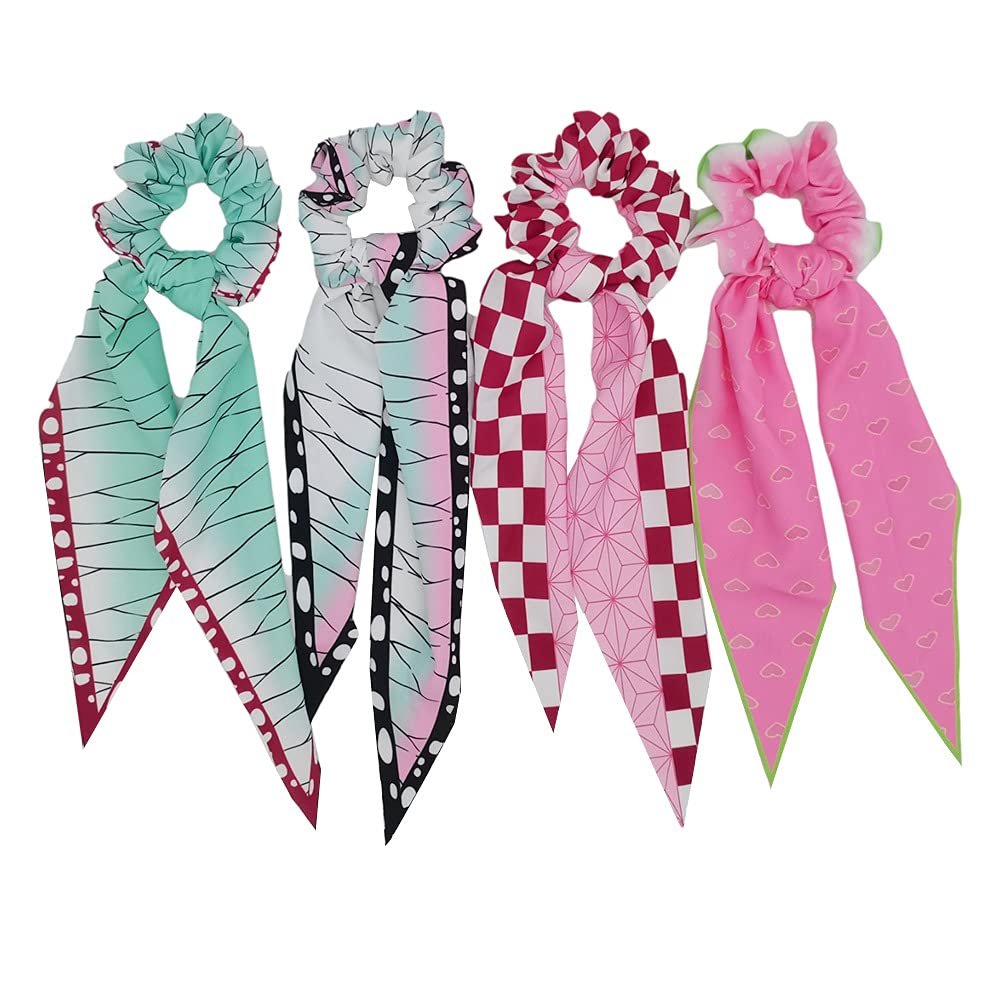 Anime Hair Scarf & Scrunchies Set - Soft Chiffon Ponytail Holders & Hair Ties for Women | 2-in-1 Japanese Style Hair Accessories for Cosplay, Daily Wear & Gift Giving