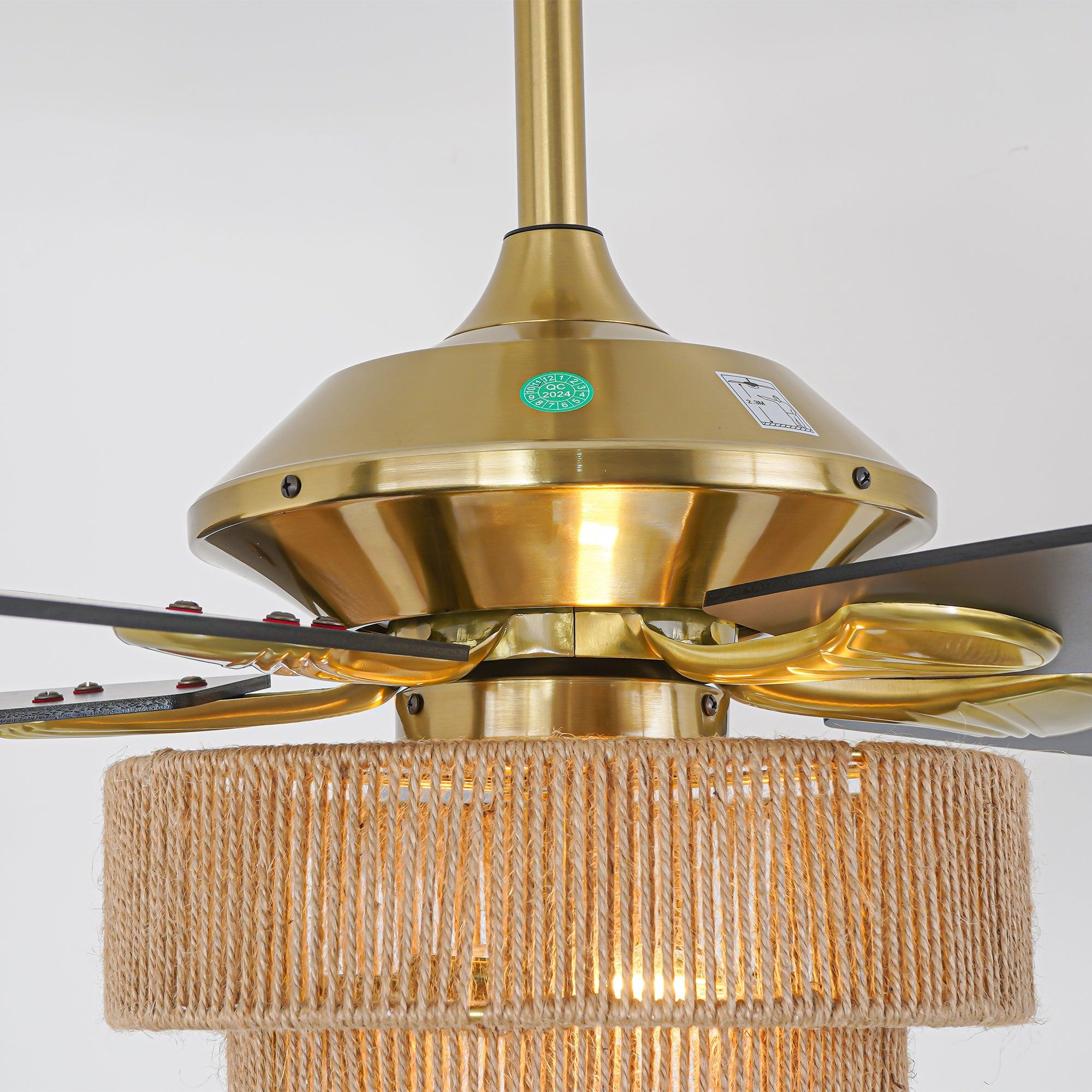52 Inch Danube Farmhouse Style Ceiling Fan with DC Motor, Golden Downrod & Integrated Light Kit - Perfect for Living Rooms, Bedrooms, and Outdoor Covered Patios
