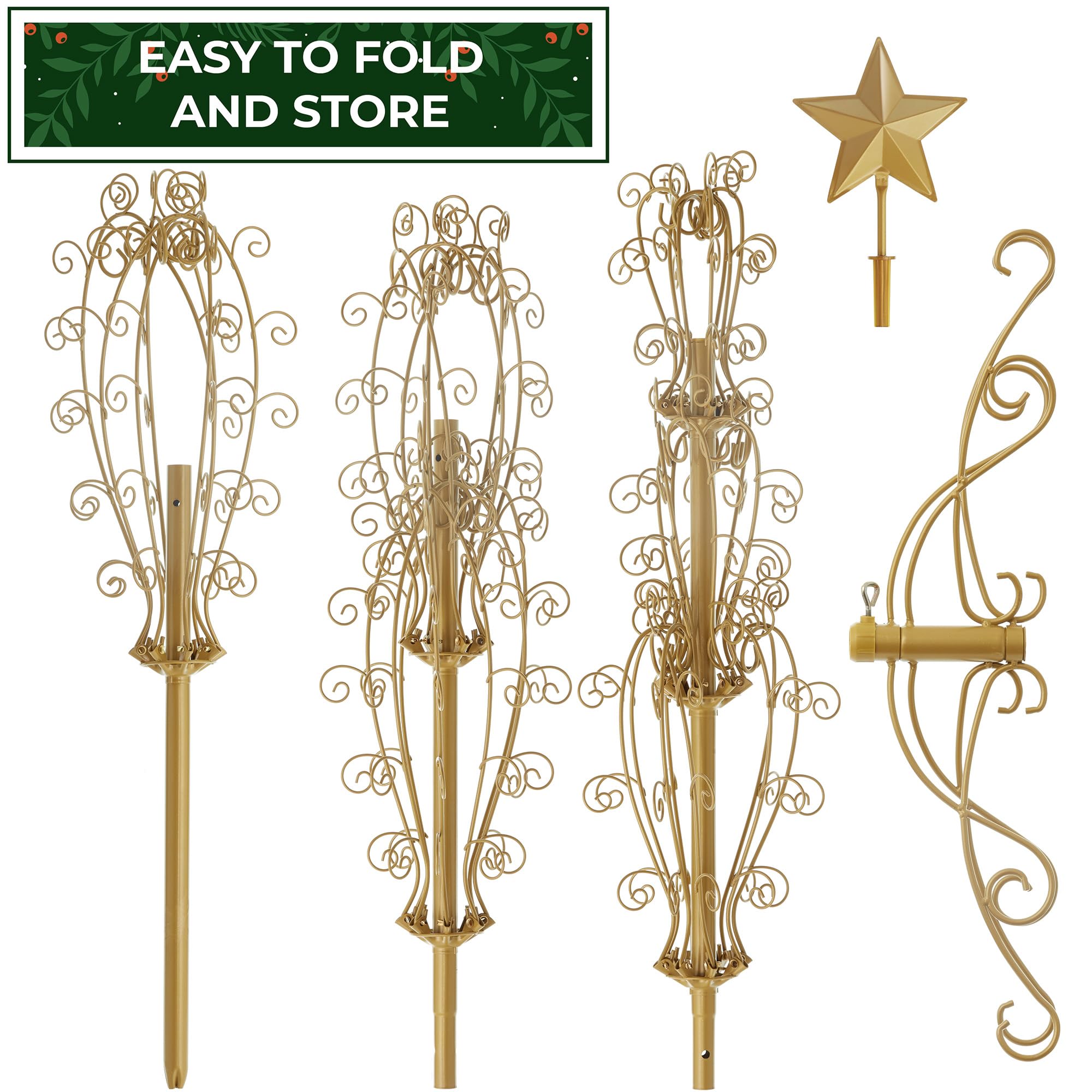 Casafield 6' Gold Wrought Iron Christmas Tree Ornament Display Stand - Holiday Decor Organizer for Home, Party & Gift Showcase