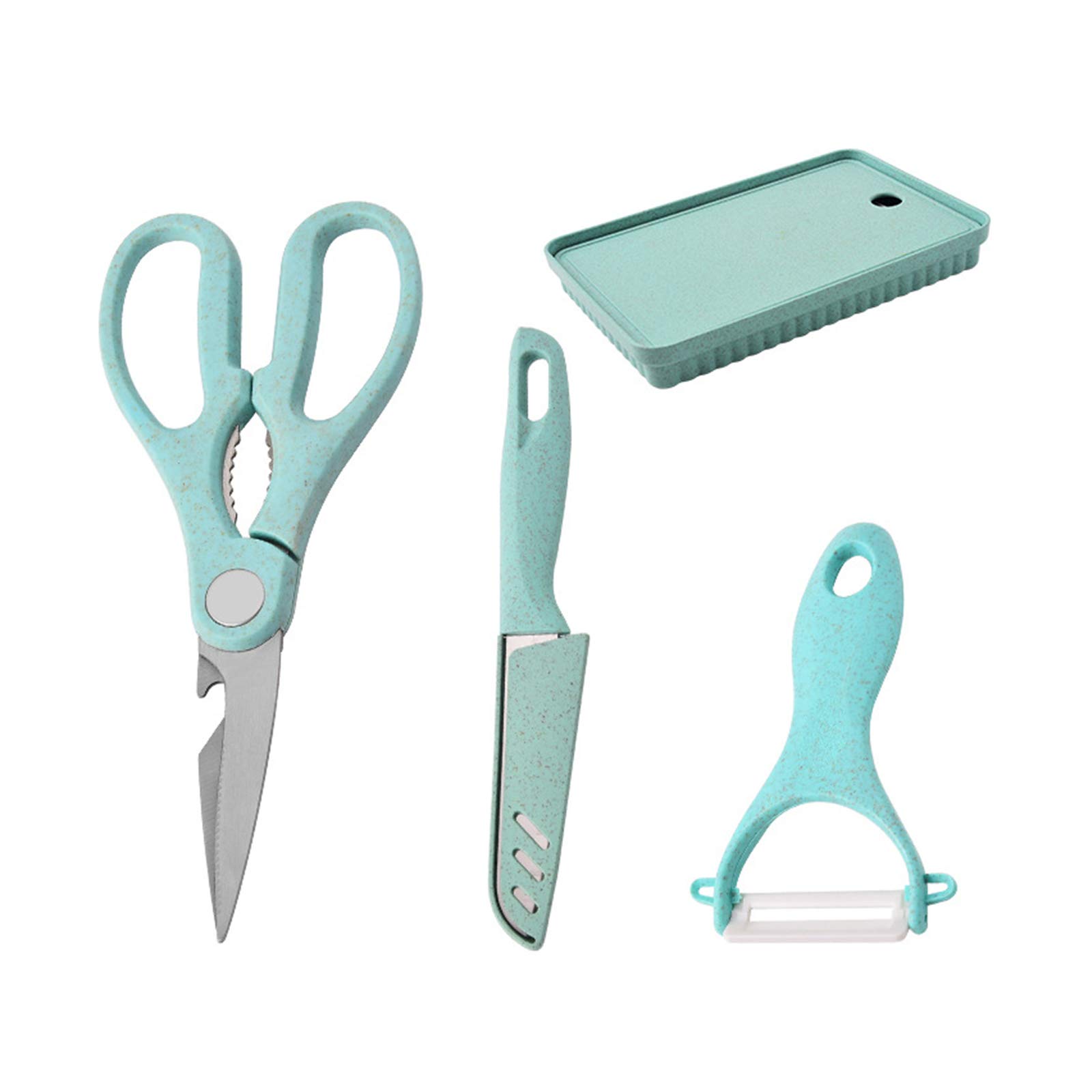Premium 5-Piece Kitchen Peeler Set with Stainless Steel Knives, Food Scissors & Cutting Board - Multi-Functional Vegetable & Fruit Peeler for Home Cooking (Green) | Ideal for Meal Prep, Salad Making & Everyday Kitchen Use