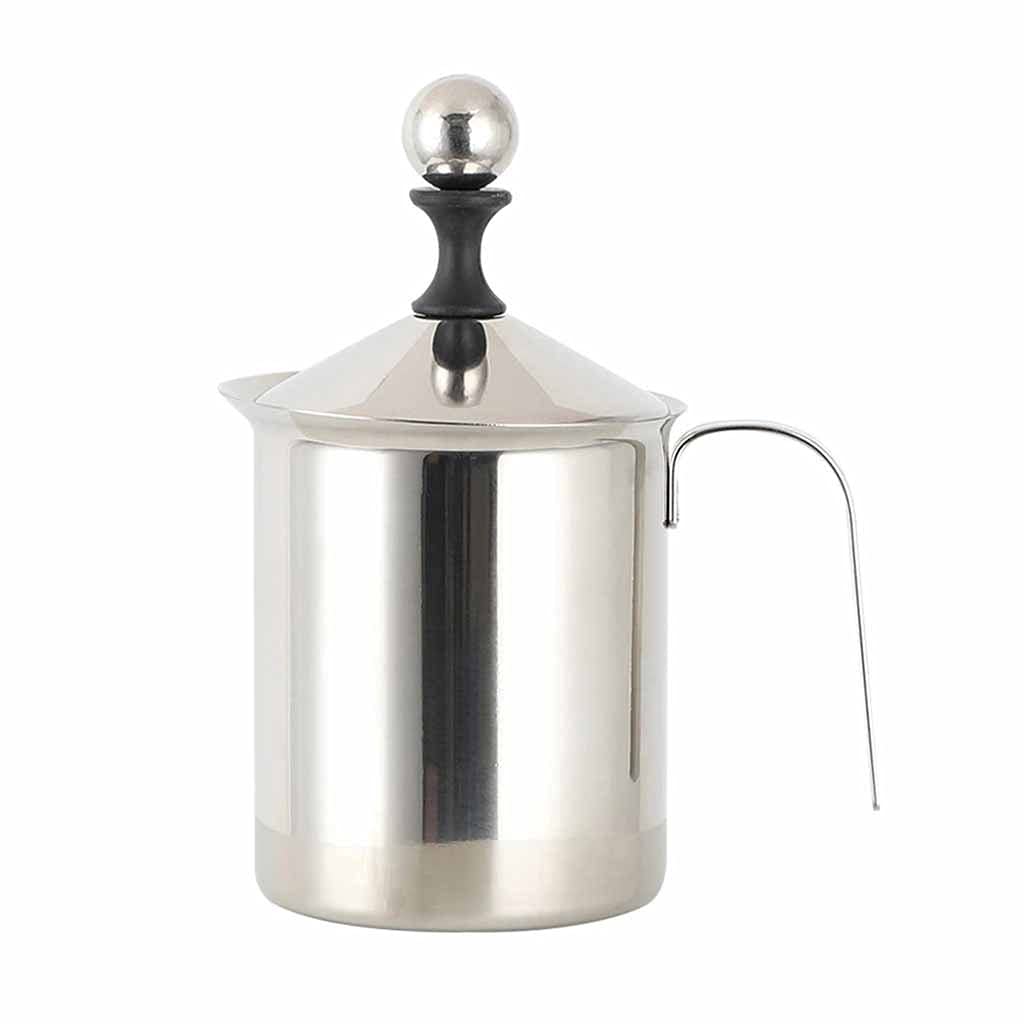 TWDYC 400ml/800ml Manual Milk Frother - Stainless Steel Handheld Milk Foamer with Double Mesh for Coffee, Cappuccino & Latte - Perfect for Home Baristas & Coffee Lovers (Small Size)
