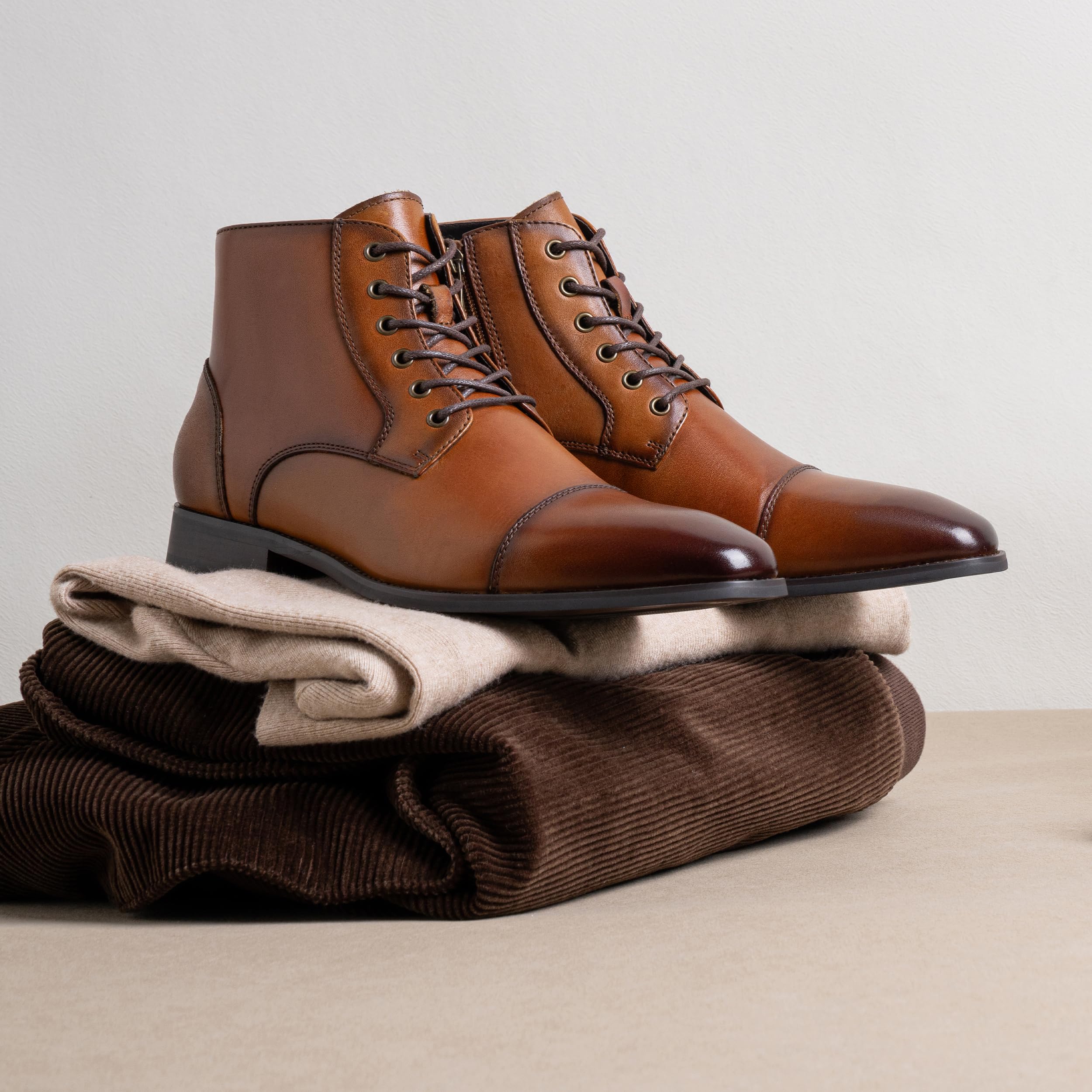 Jousen Men's Leather Dress Boots | Cap-Toe Fashion Boots for Men | Stylish & Comfortable Formal & Casual Wear | Perfect for Office, Parties & Outdoor Events