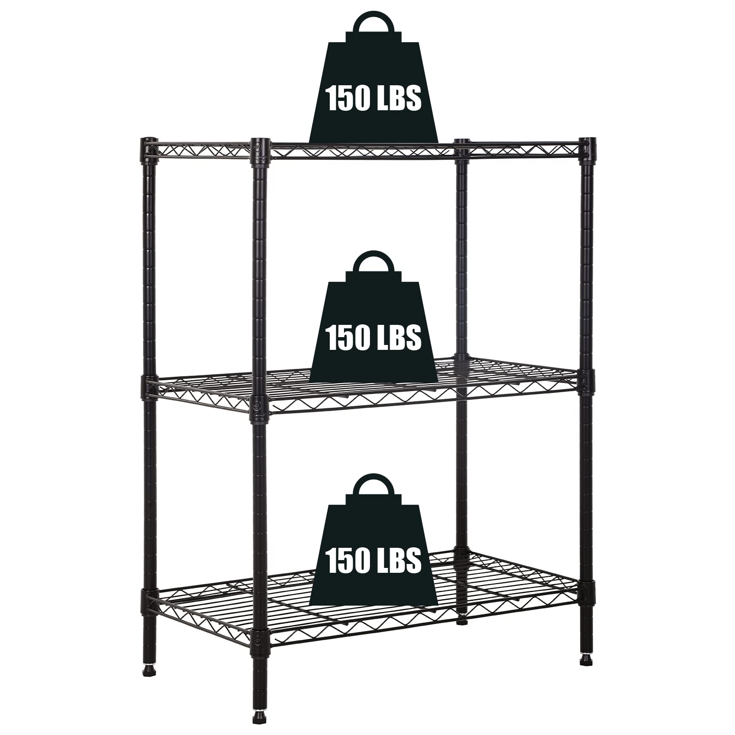 3-Tier Heavy Duty Adjustable Wire Storage Shelves - 150 Lbs Capacity Per Shelf, Metal Organizer Rack for Pantry, Garage, Kitchen (23