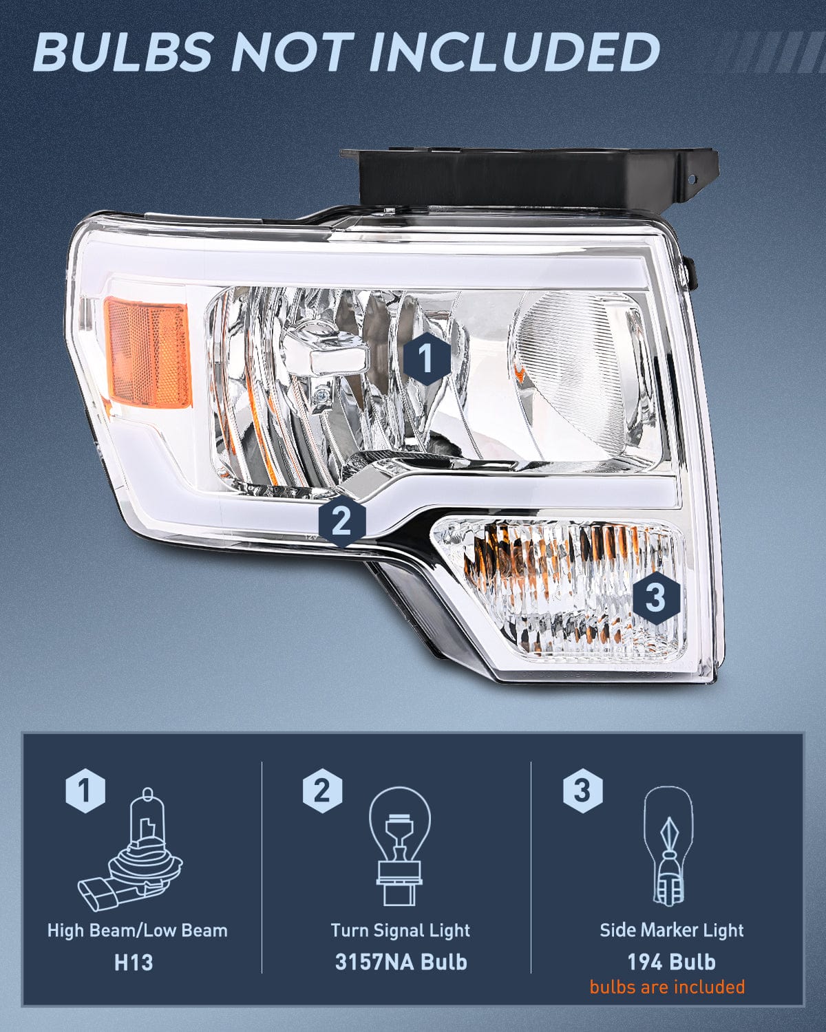 2009-2014 Ford F150 Headlight Assembly - Chrome Housing, Clear Reflector & Lens - Perfect for Night Driving & Off-Road Adventures