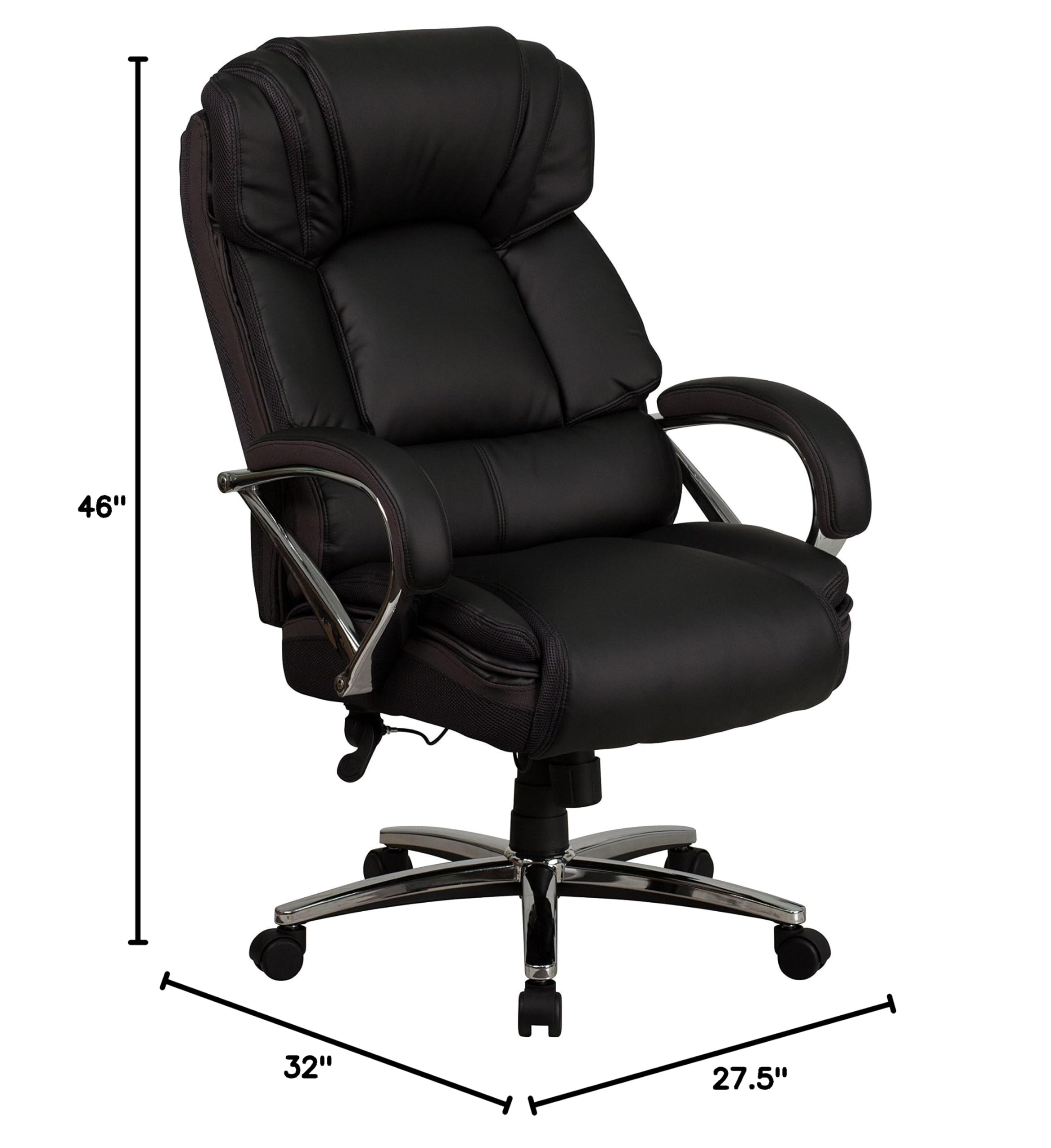 500 lb. Capacity Big & Tall Black LeatherSoft Executive Swivel Arm Ergonomic Office Chair - Heavy Duty Support for Home & Business Workspaces