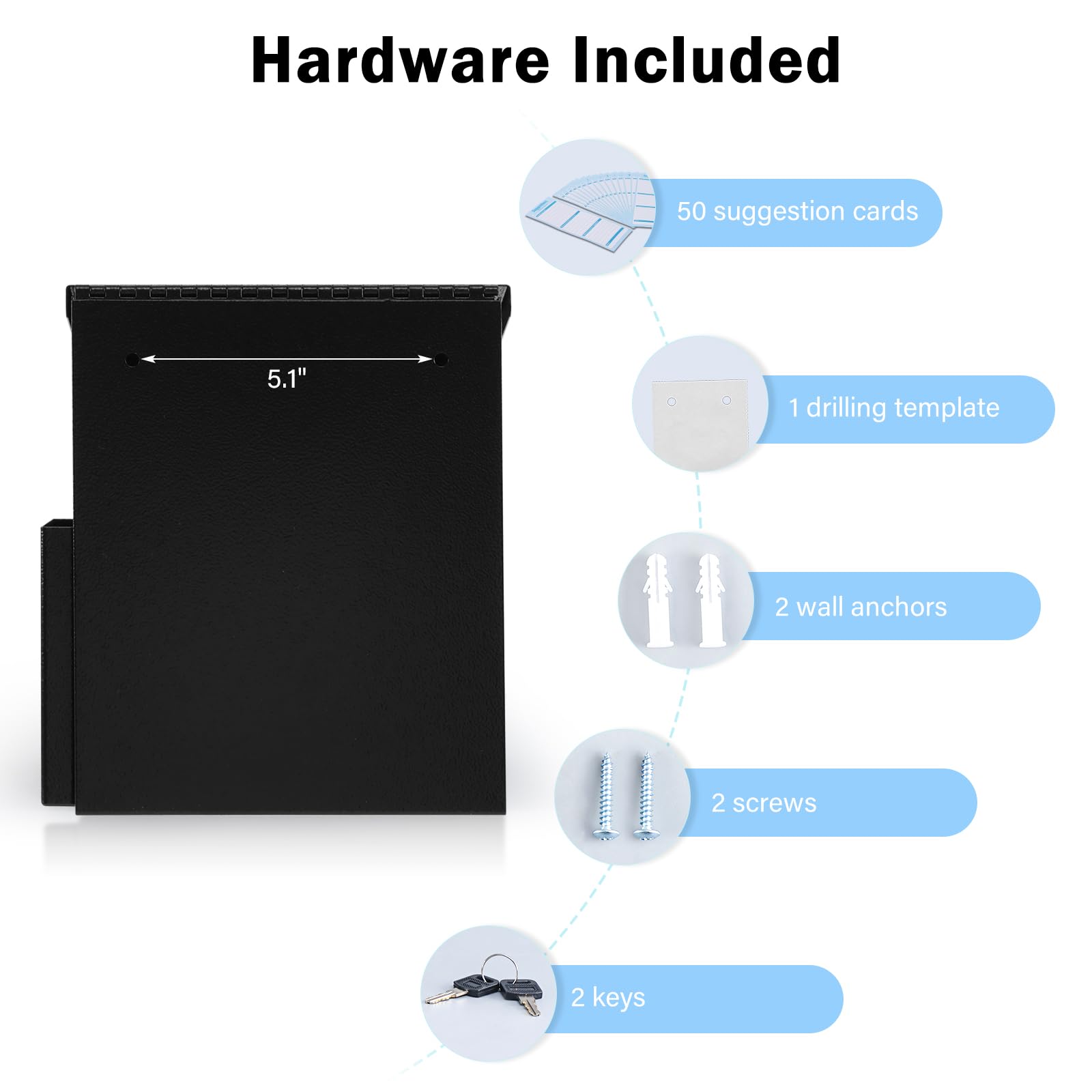 Wall Mounted Metal Suggestion Box with Key Lock - Secure Ballot & Donation Collection Box (8.7