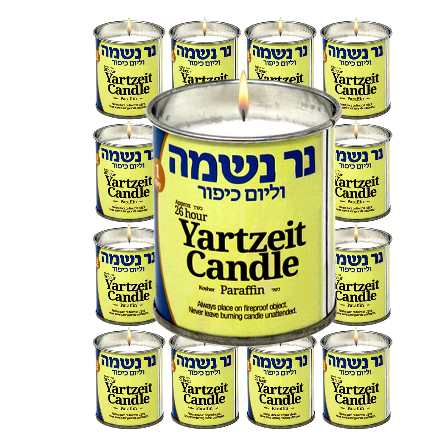 24 Hour Kosher Yahrzeit Candles - 12 Pack Memorial Candles in Tin Jar for Jewish Remembrance, Yom Kippur, Yizkor & Funeral Services - Long Burning Religious Candle for Synagogue, Home & Memorial Ceremonies
